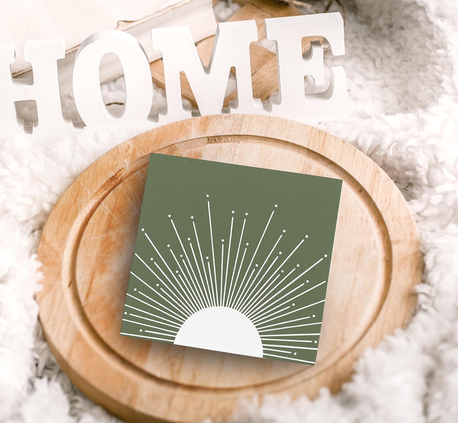 SRADMO Abstract Boho Green Wood Box Sign Decor 1