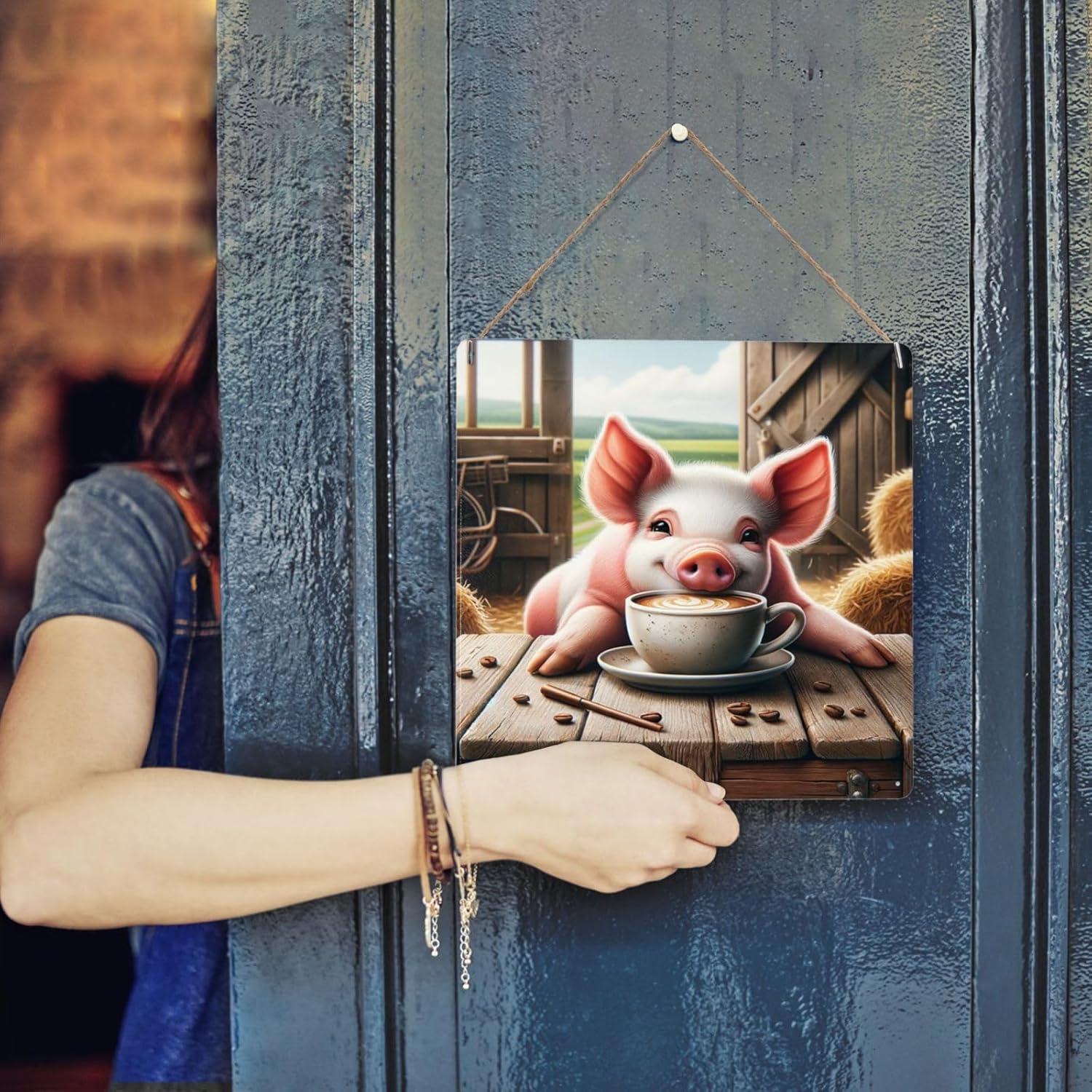 Farmhouse Pig Coffee Tin Sign Wall Decor