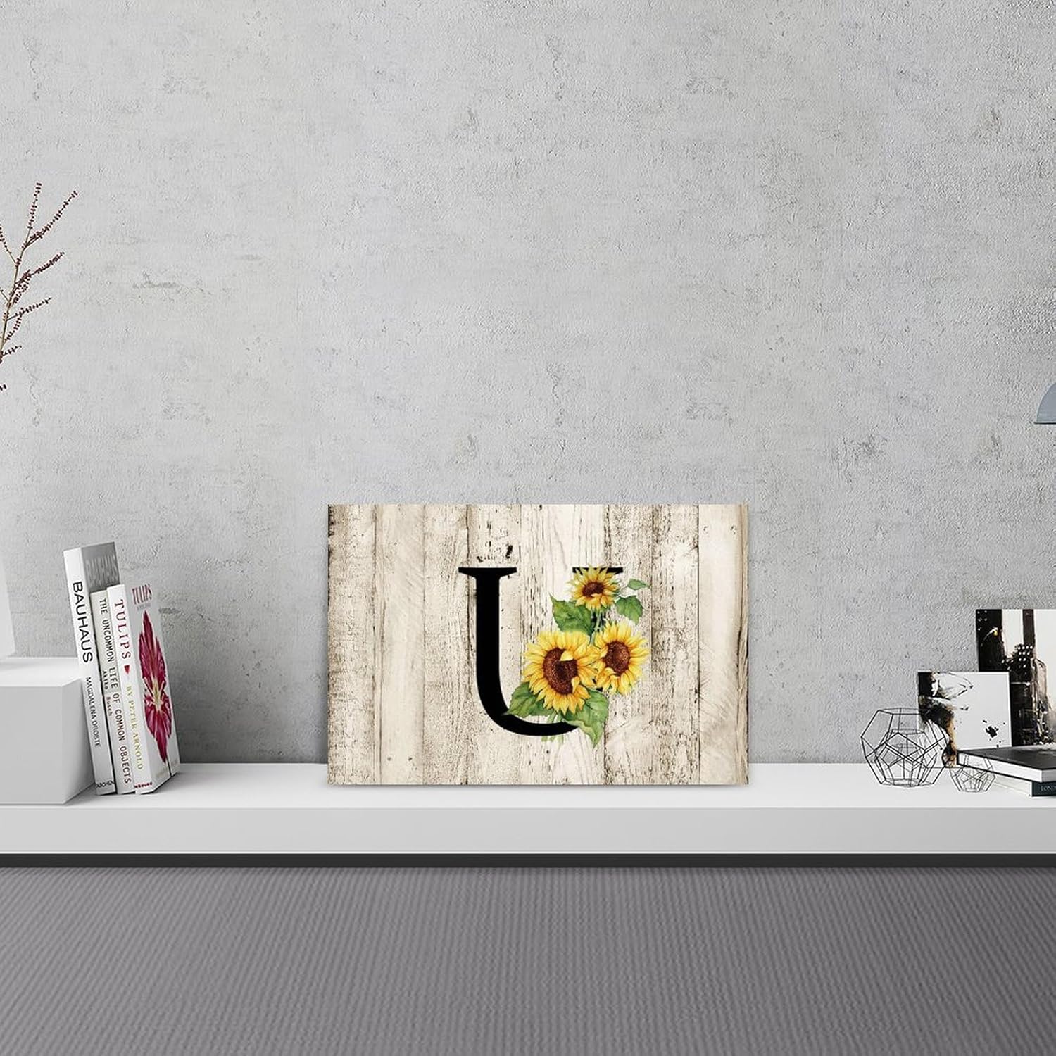 Sunflower U Monogram Wall Art Rustic Wood Plaque 12x18 Inch