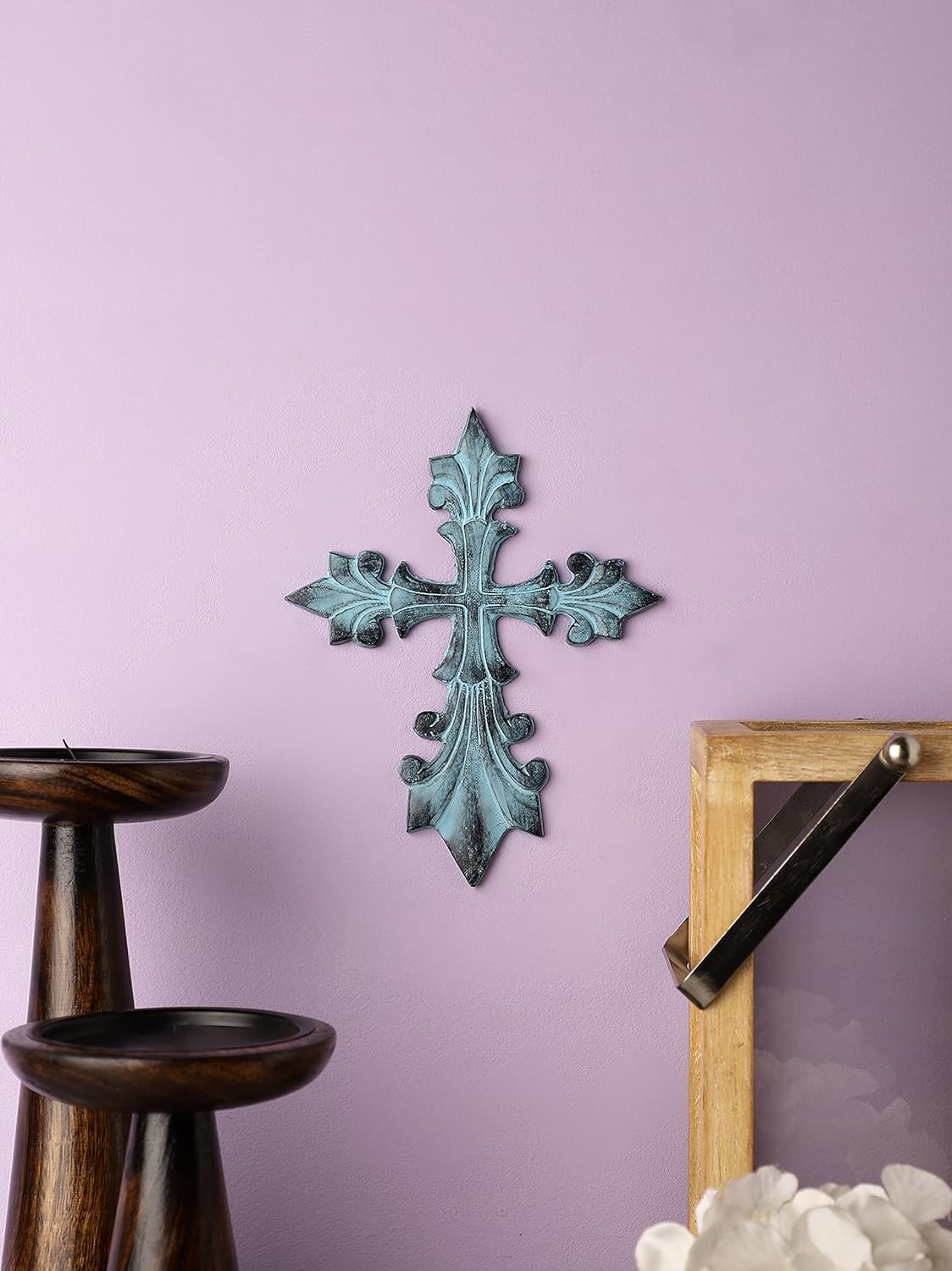 Antique Rustic Blue 8 Inch Wall Cross Decor