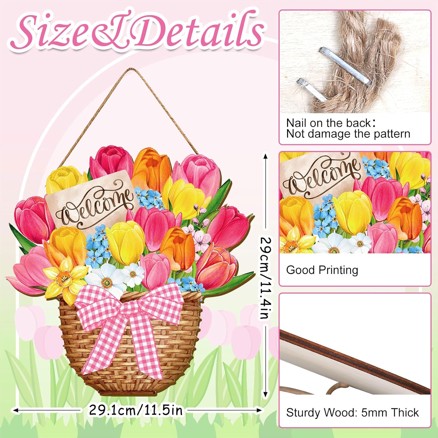 Spring Welcome Door Sign Wooden Hanging Decor