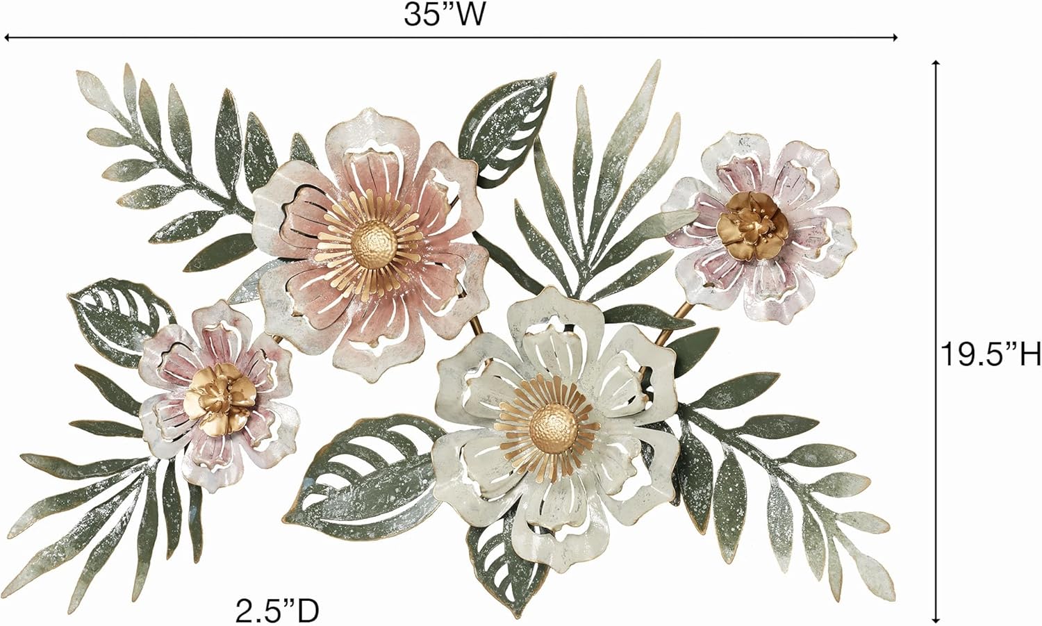 Floral Sway Wall Art Sculpture - Pastel Pink Gold Handpainted