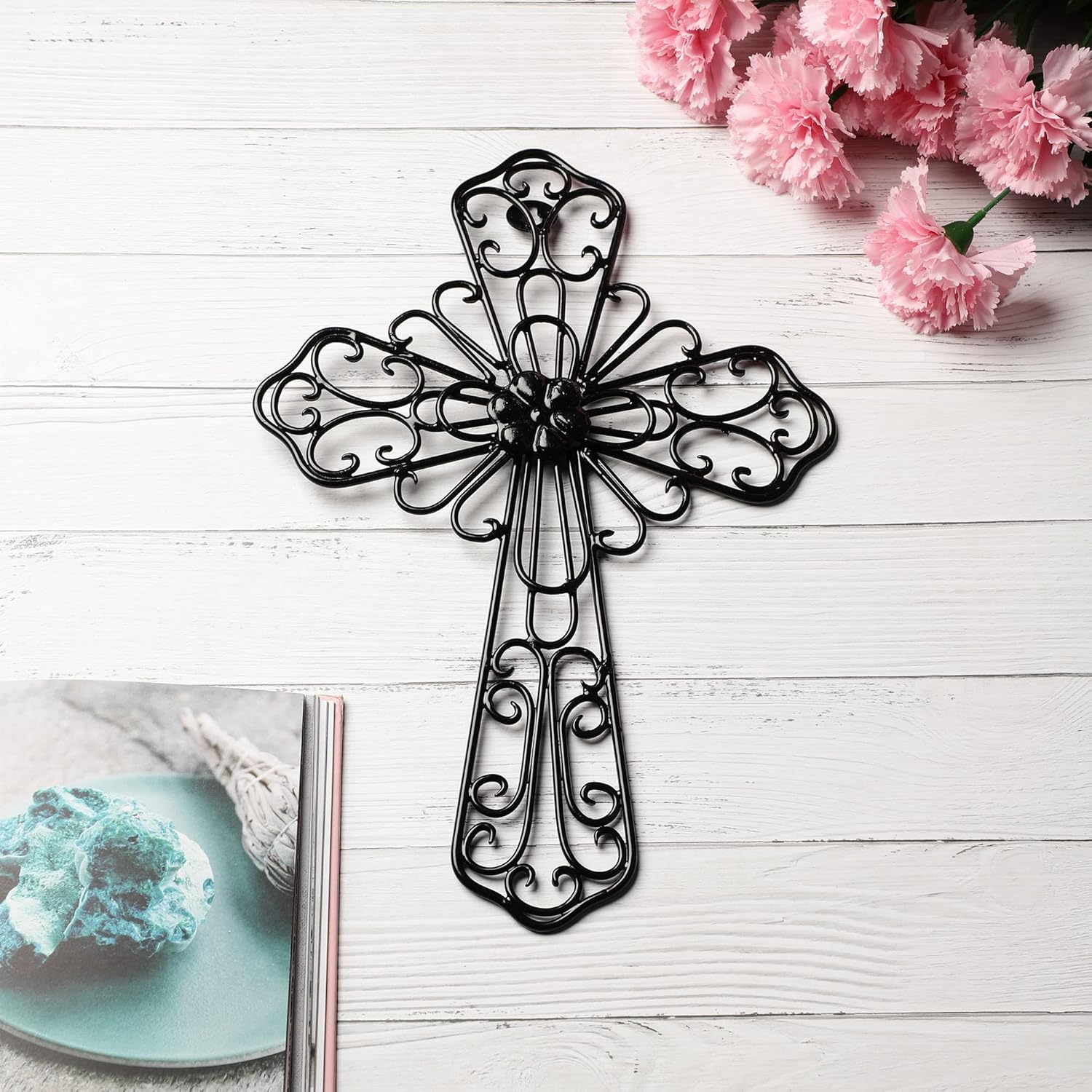RELY Black Wall Cross 14x10 Inch Metal Decor 1