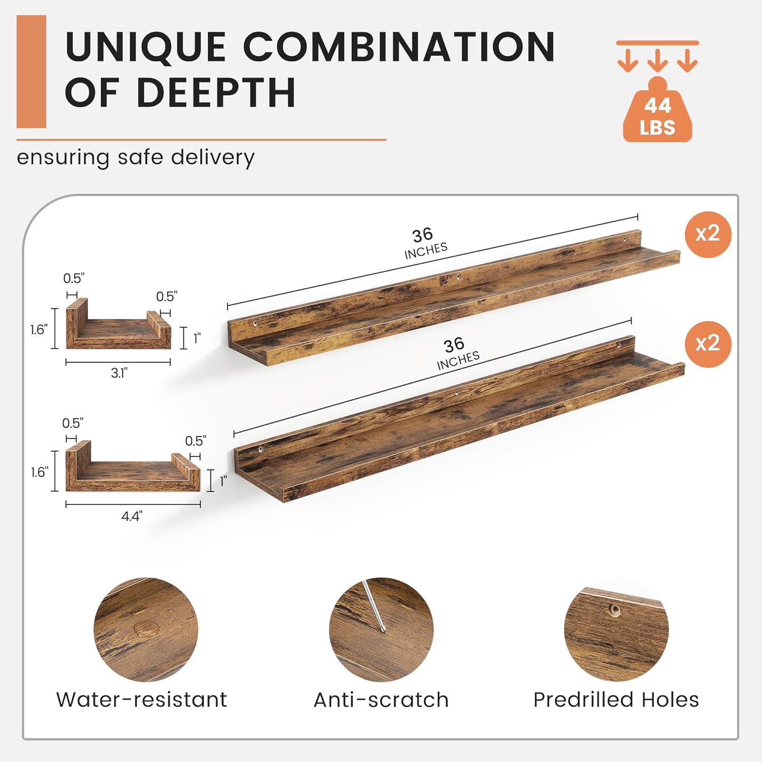 FLYJOE Floating Picture Ledge Shelves Set of 4