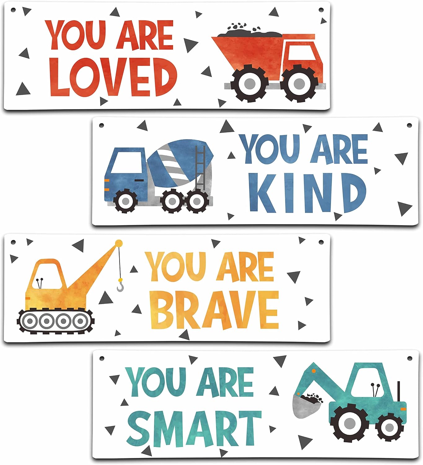 4 Piece Construction Vehicles Kids Room Wall Decor Wooden Signs