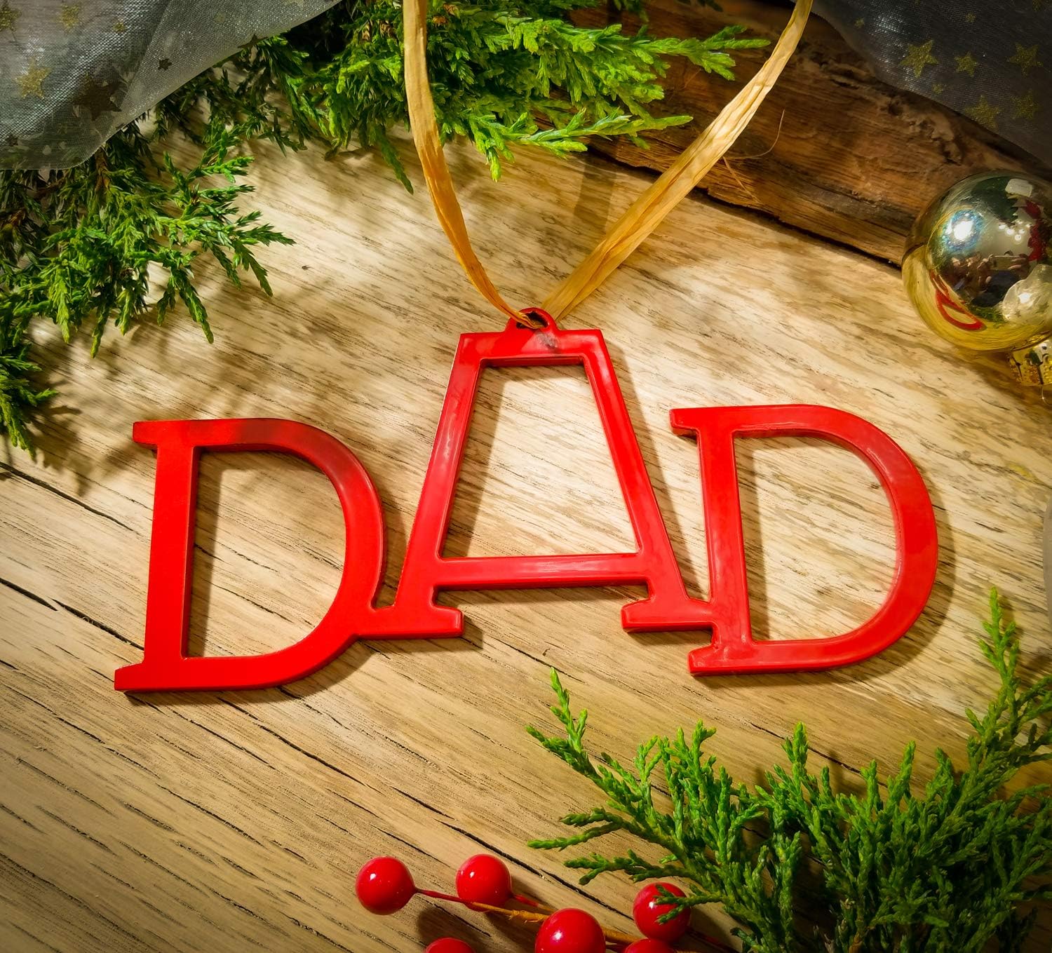 Dad Christmas Ornament with Letter Frame for Kids Photo - Red