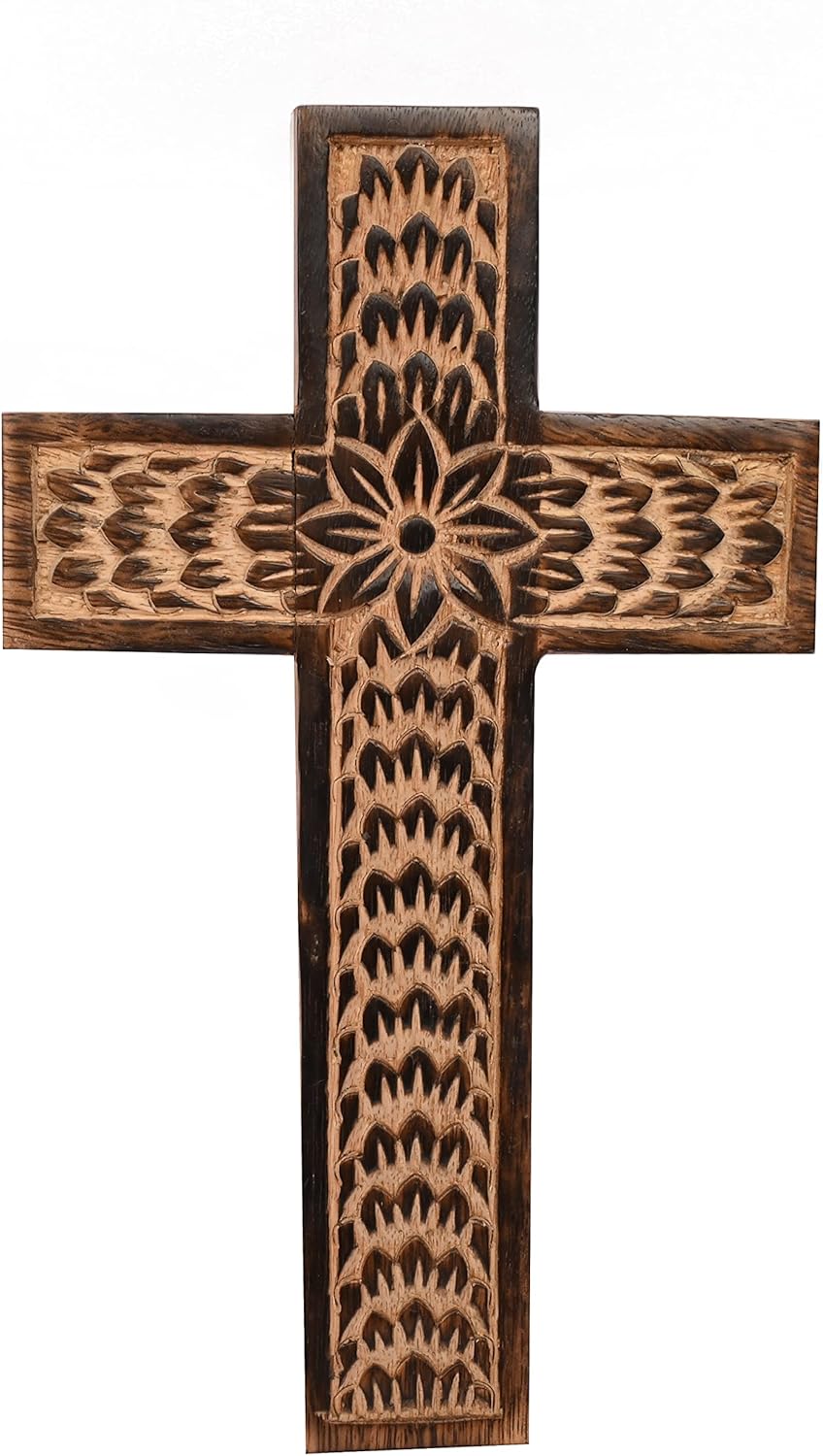 Samhita Mango Wood Wall Cross with Floral Design