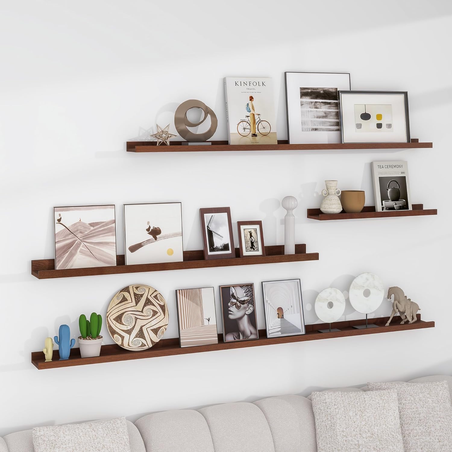 Acovy Solid Ash Wood Floating Shelves Set of 2 48 Inch Long Walnut