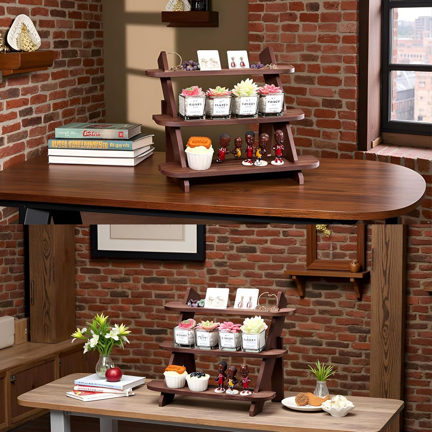 Wooden 3 Tier Display Riser for Earrings Rings