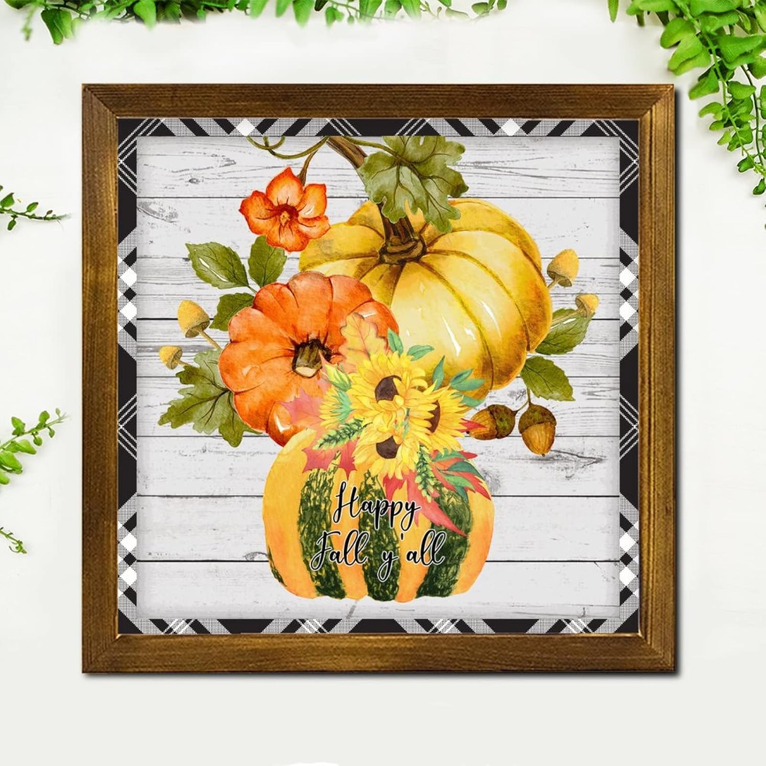 Happy Fall Yall Wood Framed Sign 12x12 Inch