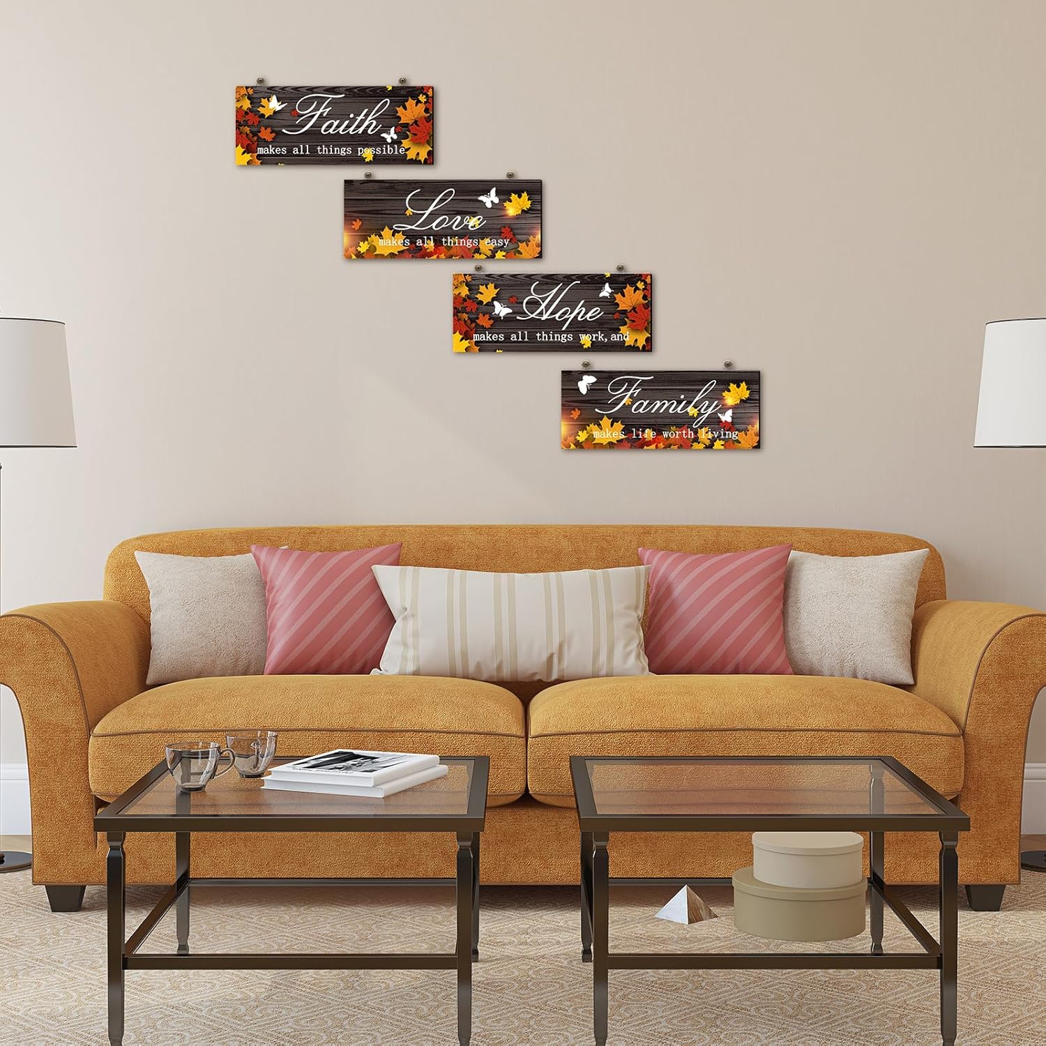4 Piece Fall Door Decoration Maple Leaf Wood Signs