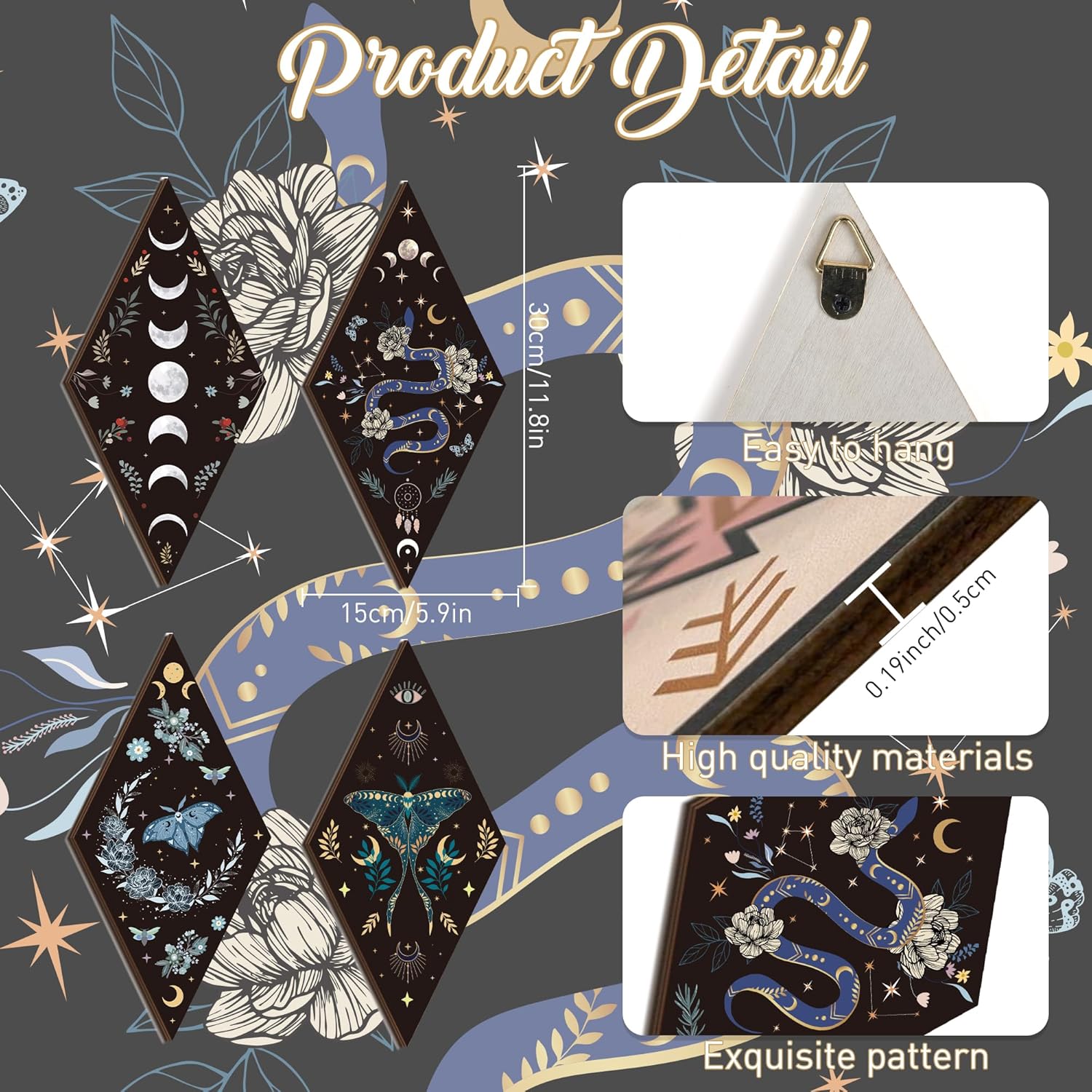 Romart Moon Phase Wall Decor 4 Piece Set