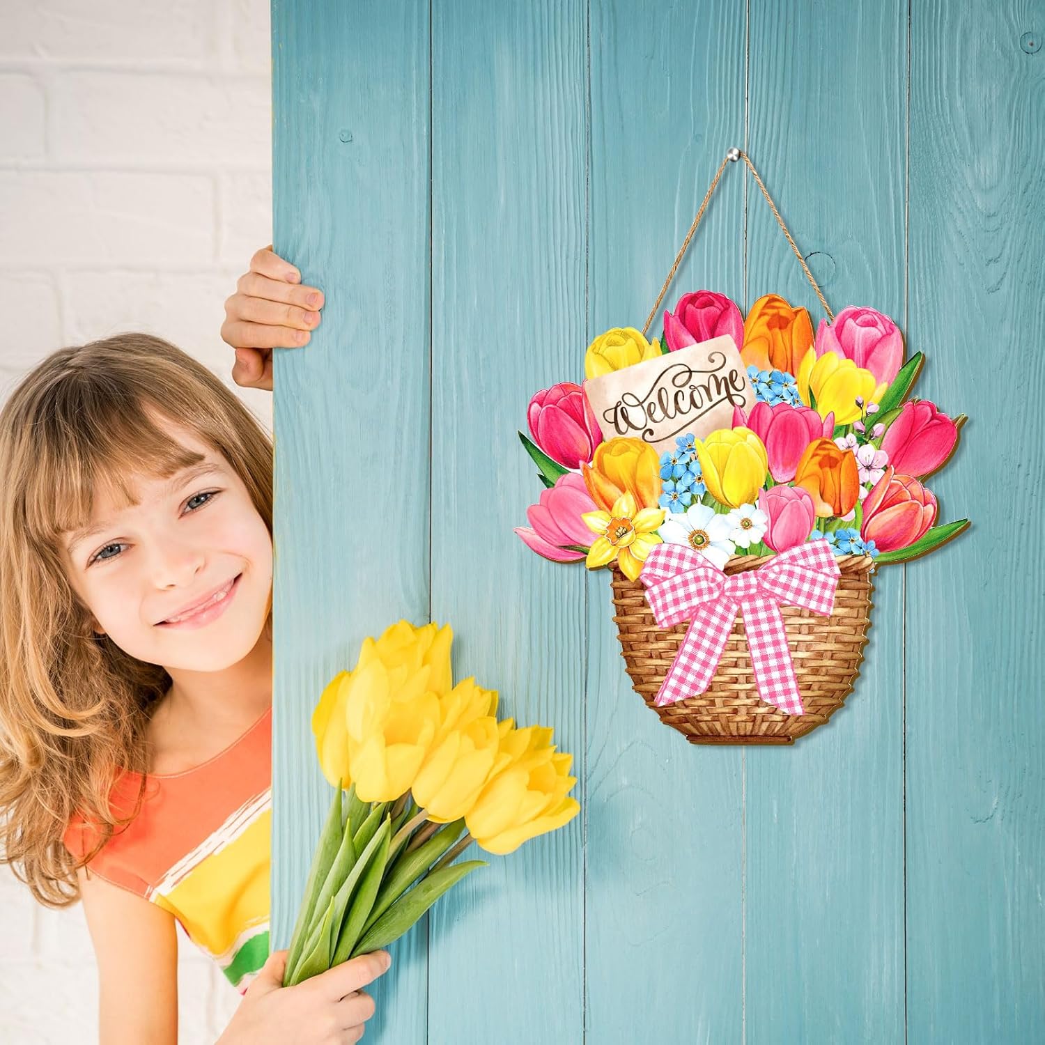 Spring Welcome Door Sign Wooden Hanging Decor