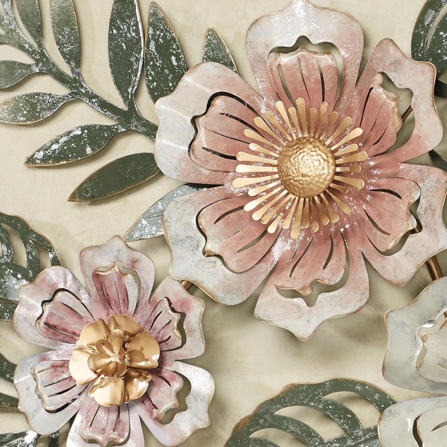 Floral Sway Wall Art Sculpture - Pastel Pink Gold Handpainted