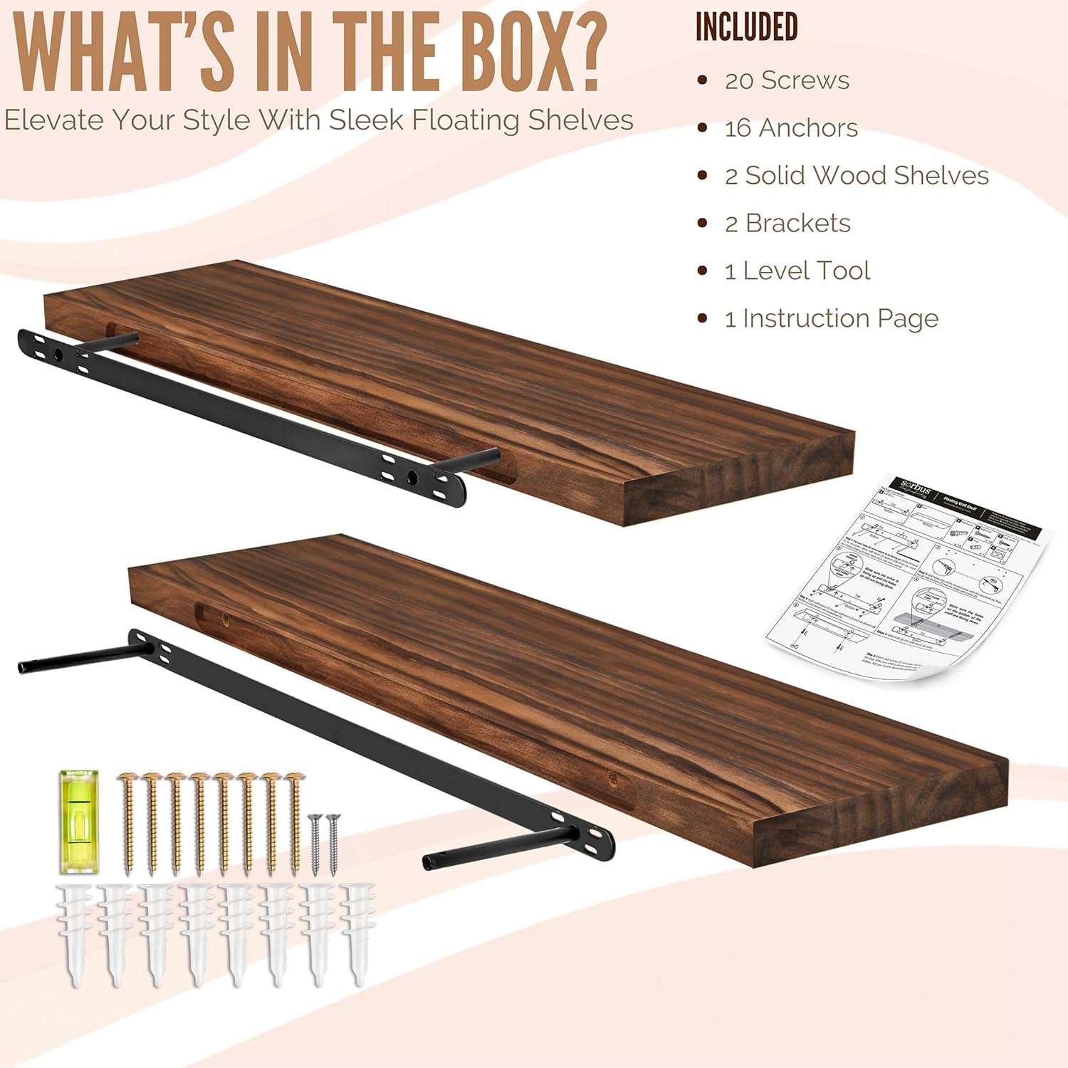 Sorbus 35-inch Solid Wood Floating Shelves Set of 2