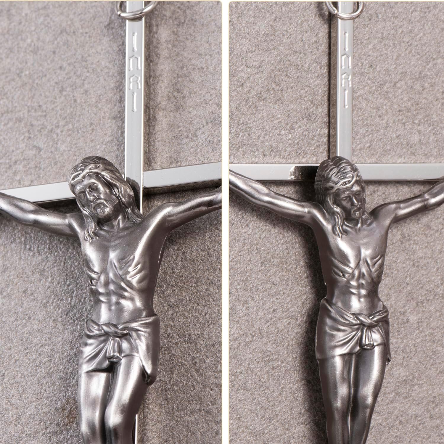 ACHIBANG 10 Inch Silver Crucifix Wall Cross - Catholic Metal Cross with Jesus INRI