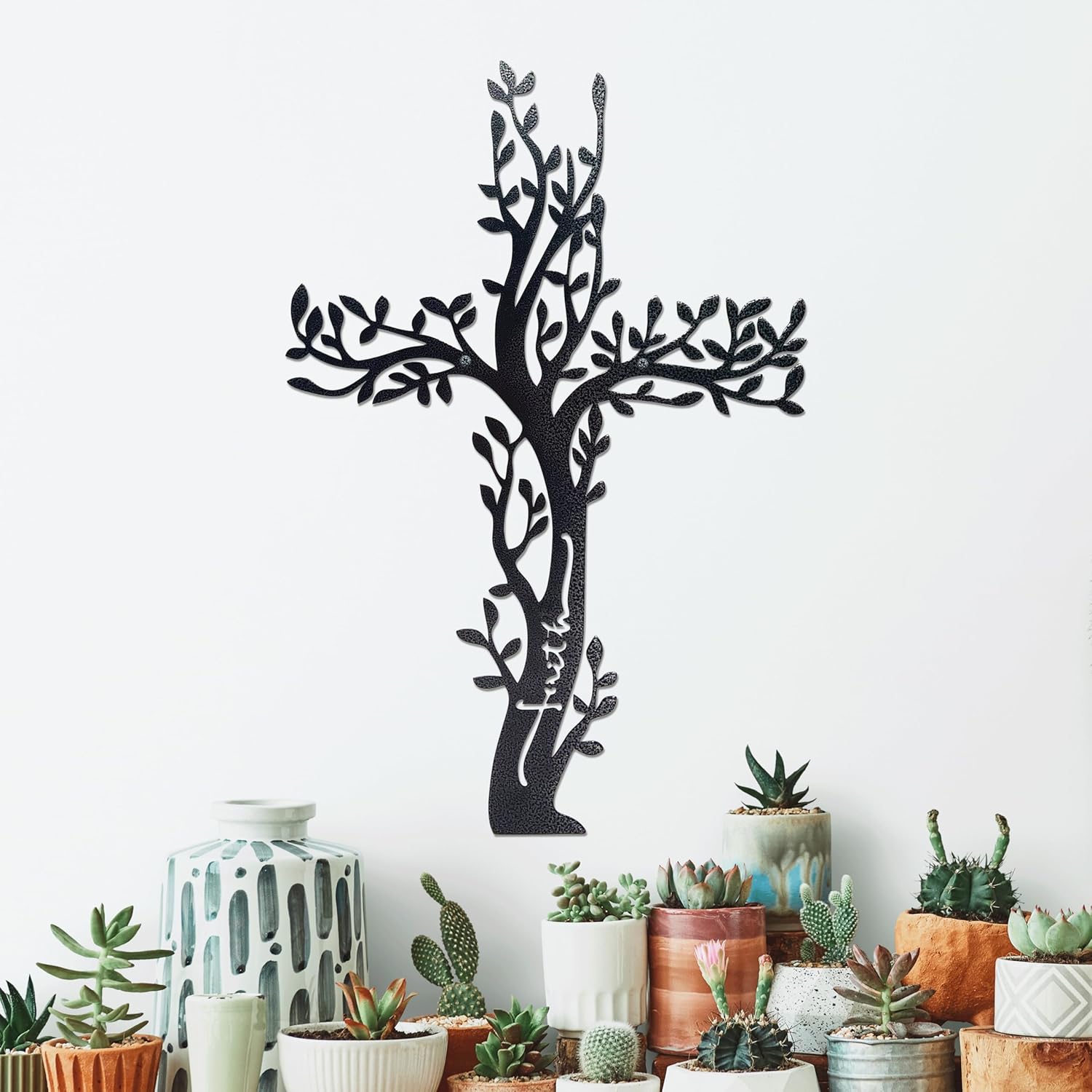 Ecqizer Unique Tree of Life Wall Cross 16-11 Inch Black