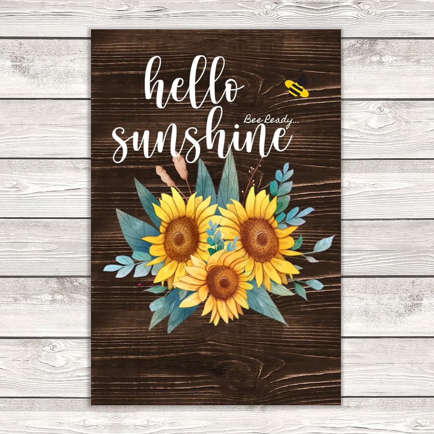 Hello Sunshine Sunflower Wall Decor Wooden Sign 8x12 Inch