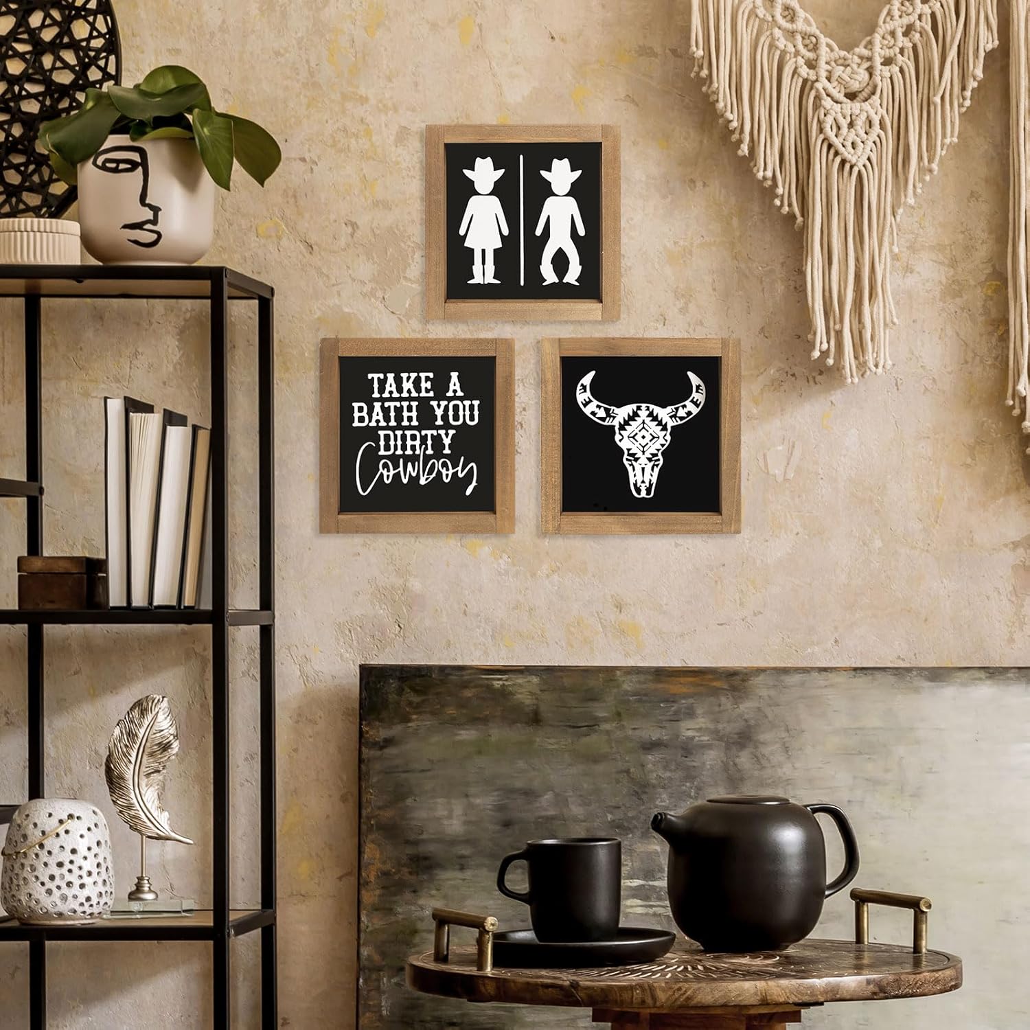 Flangairy Western Cow Skull Decor Wall Art Signs