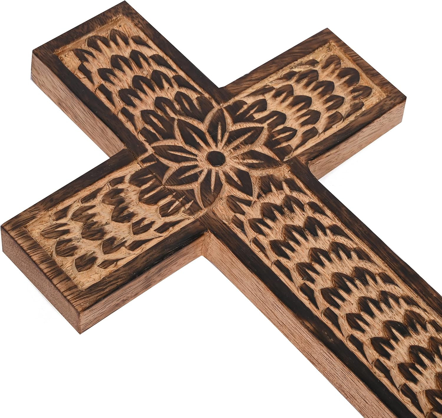 Samhita Mango Wood Wall Cross with Floral Design