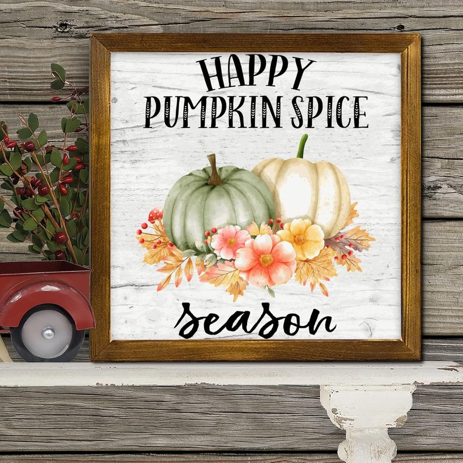 Happy Pumpkin Spice Season Framed Wooden Sign 12x12