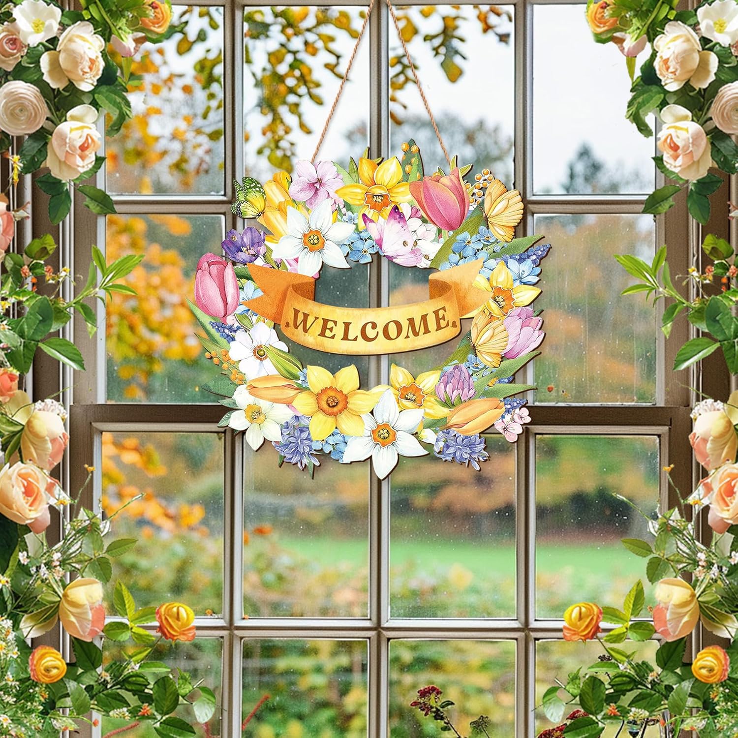Spring Door Wreath Sign 115 Inch Flower Decor