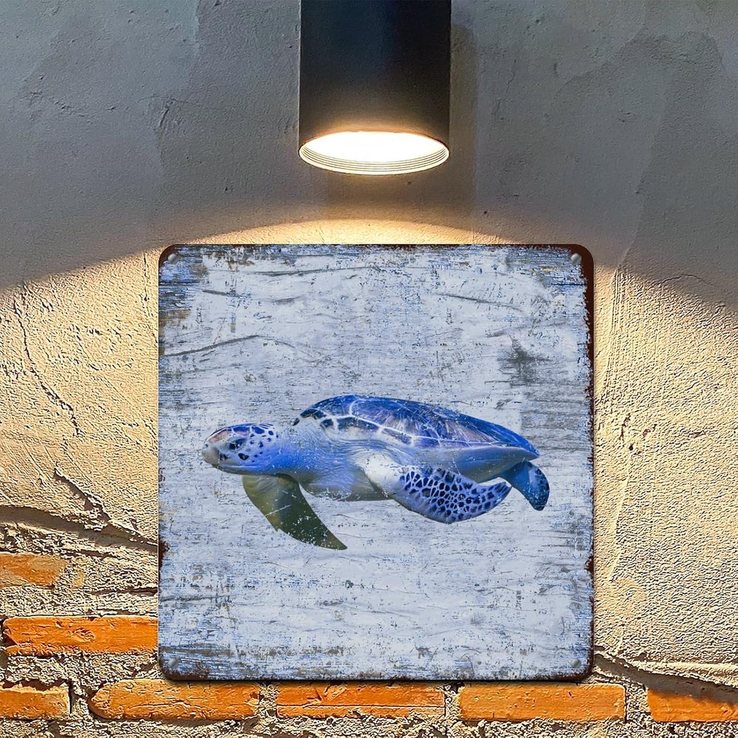 Coastal Ocean Theme Blue Sea Turtle Wall Sign 15x15in