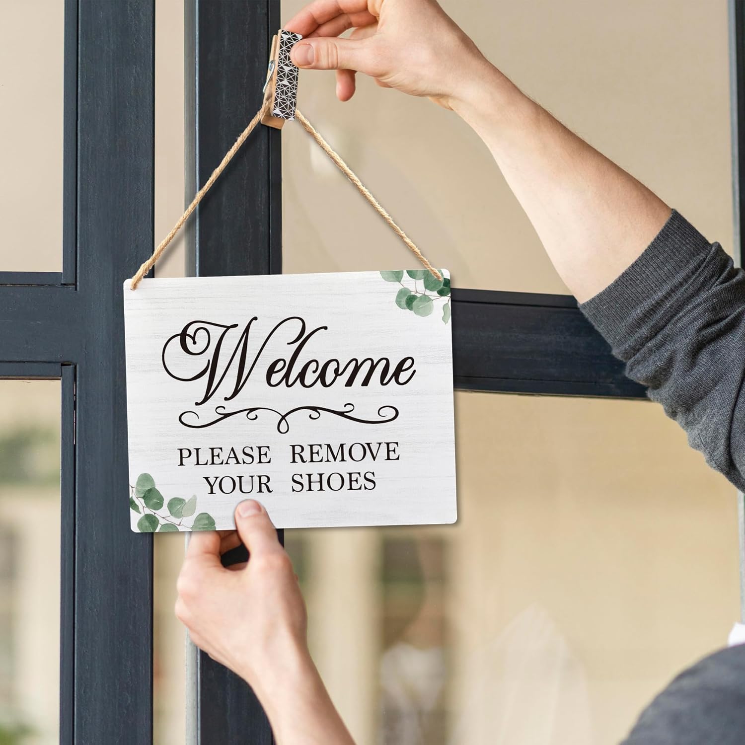 Lacosu Wall Pediments Shoes Off Sign 10x8 Inches