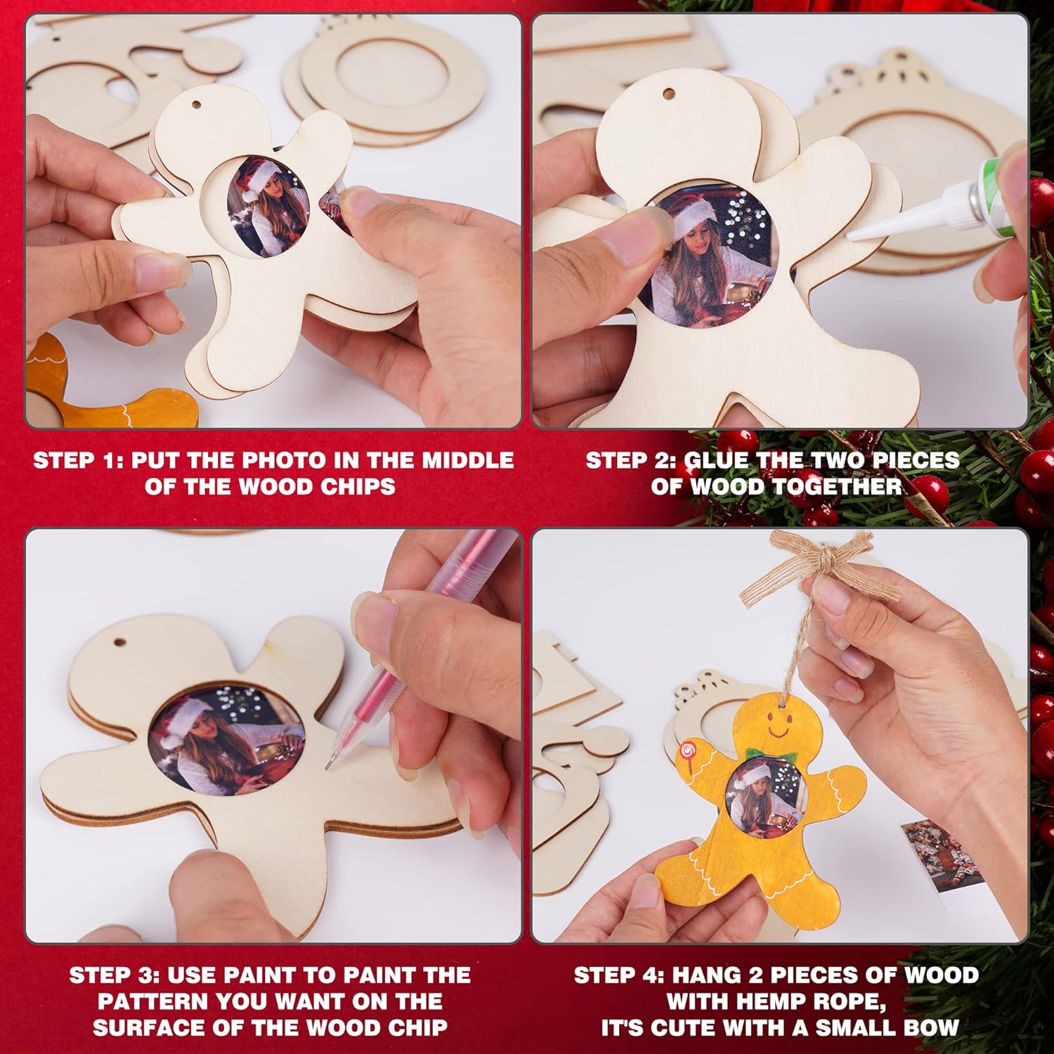 Shitailu 24Pcs Christmas Photo Frame Ornaments DIY Kit