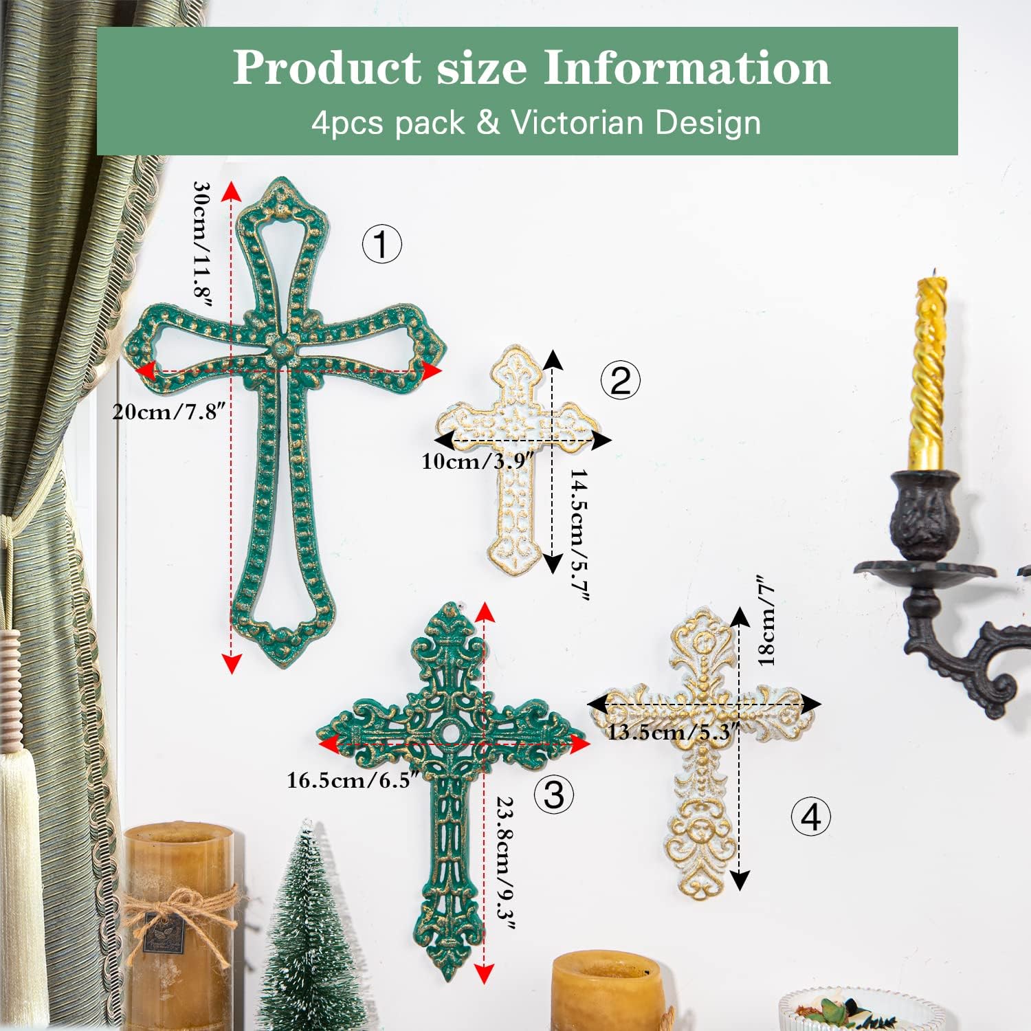Sungmor 4PC Embossed Cast Iron Wall Cross Decor