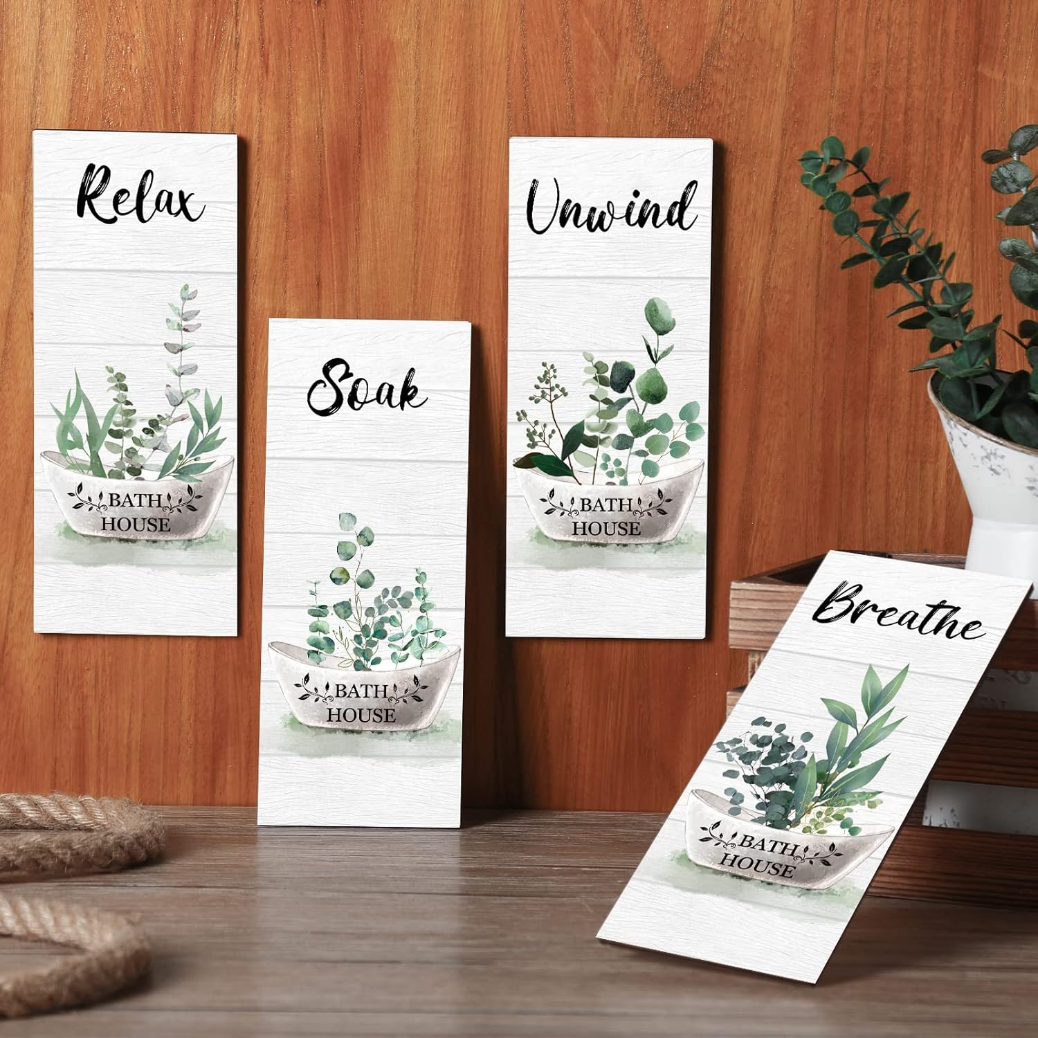 Tatuo 4 Piece Green Bathroom Wall Decor Signs