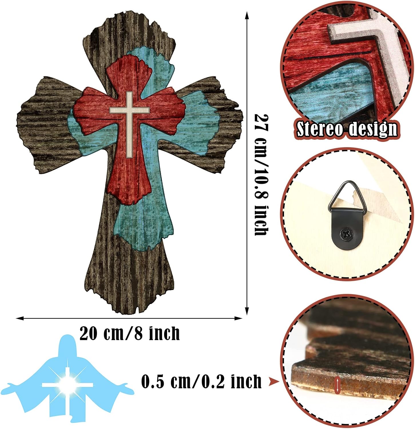 Blulu Rustic Wooden Wall Cross Decor Art Sculpture