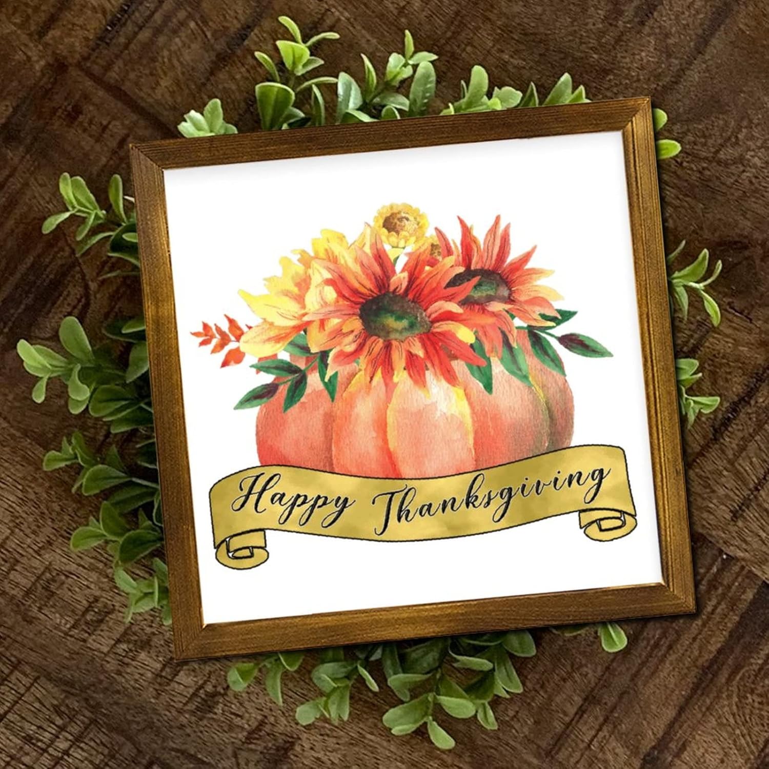 Happy Thanksgiving Wood Framed Sign 12x12 Inch