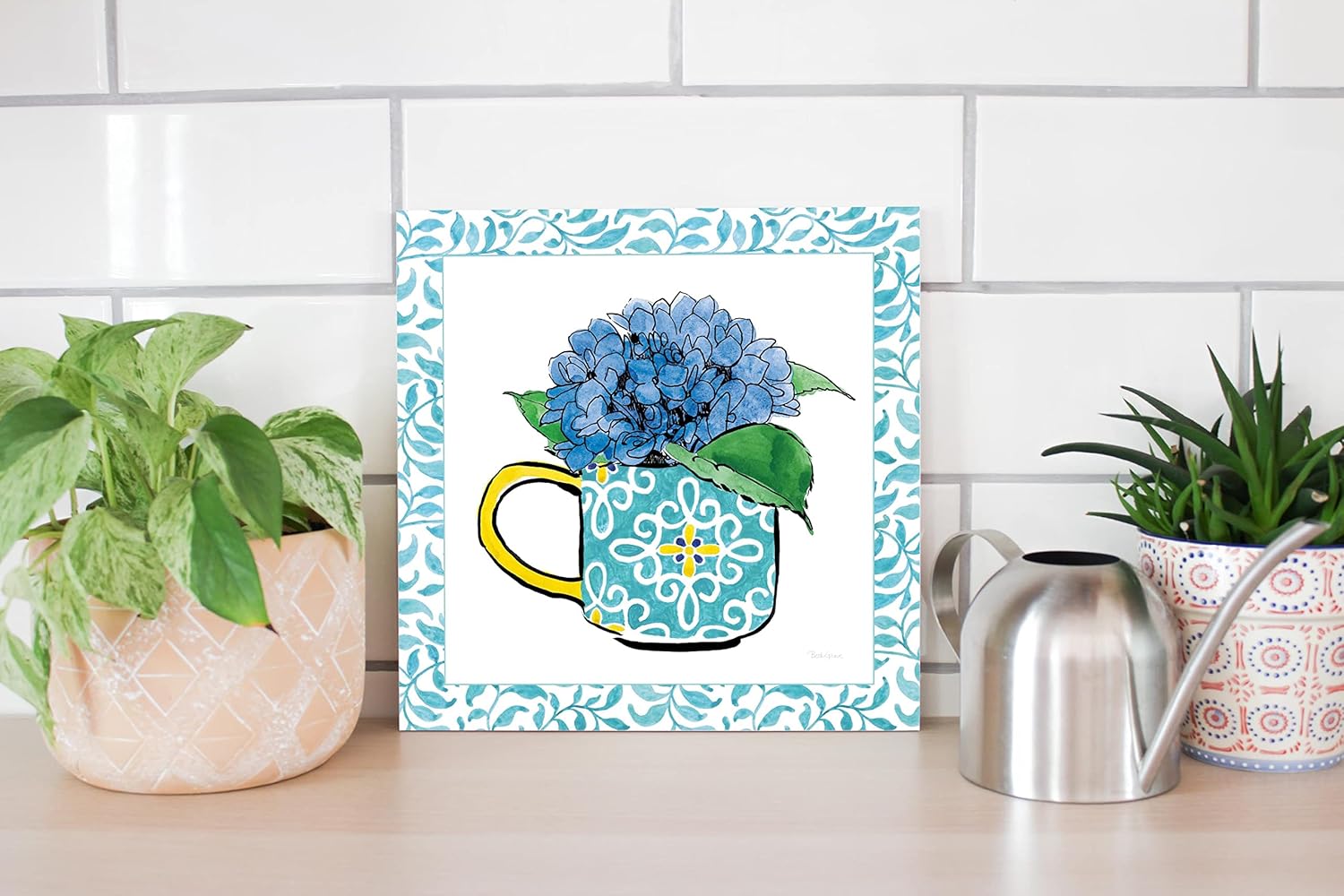 Floral Teacup III Vine Border Wall Plaque