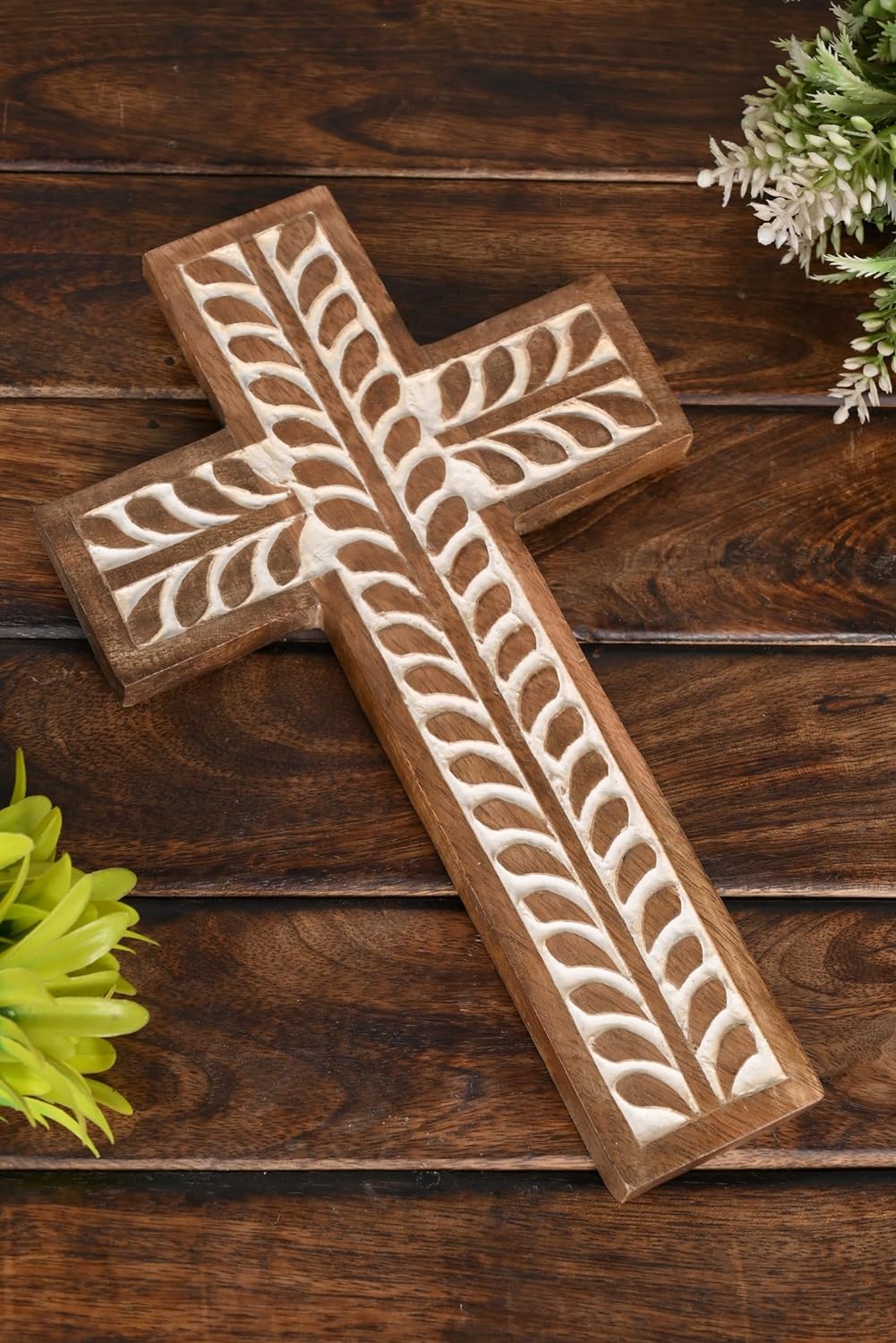 NIRMAN Mango Wood Religious Cross Wall Hanging Decor