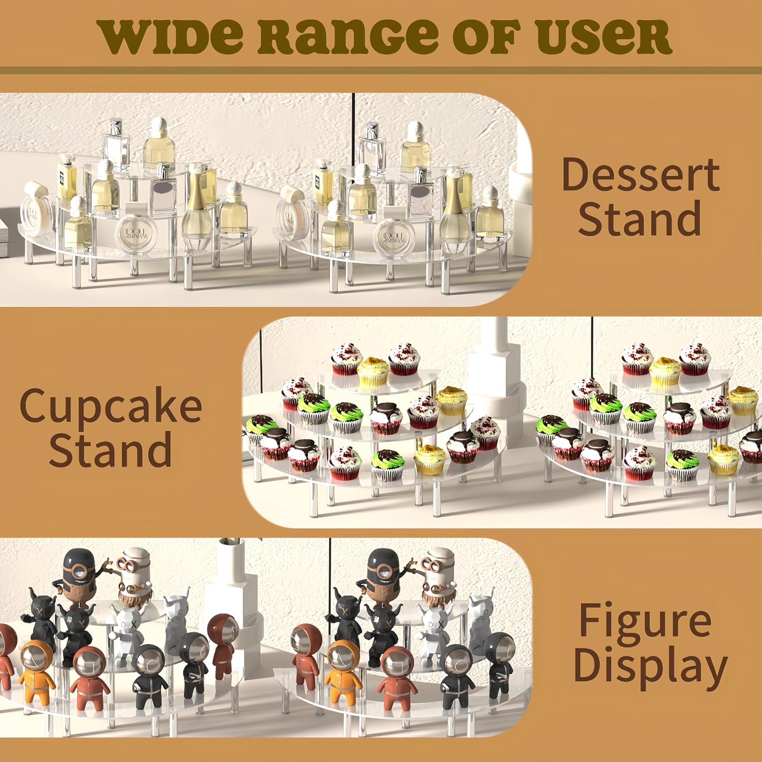 2 Pack 3 Tier Acrylic Display Risers for Cupcakes Perfume and Collections