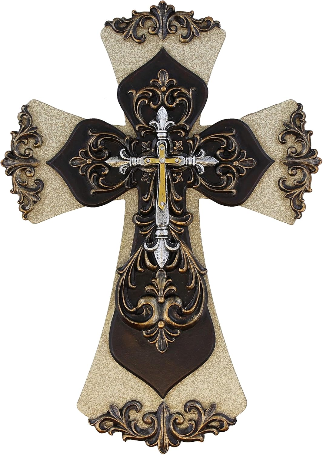 Old River Decorative Layered Tuscan Wall Cross Fleur De Lis