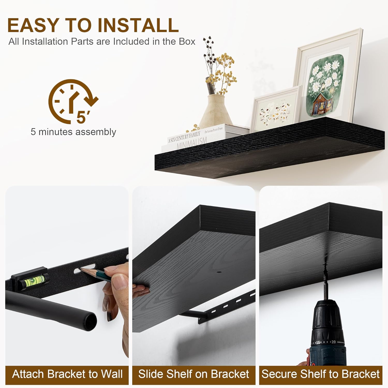 Fun Memories Floating Shelves Set of 2 32Inch Black