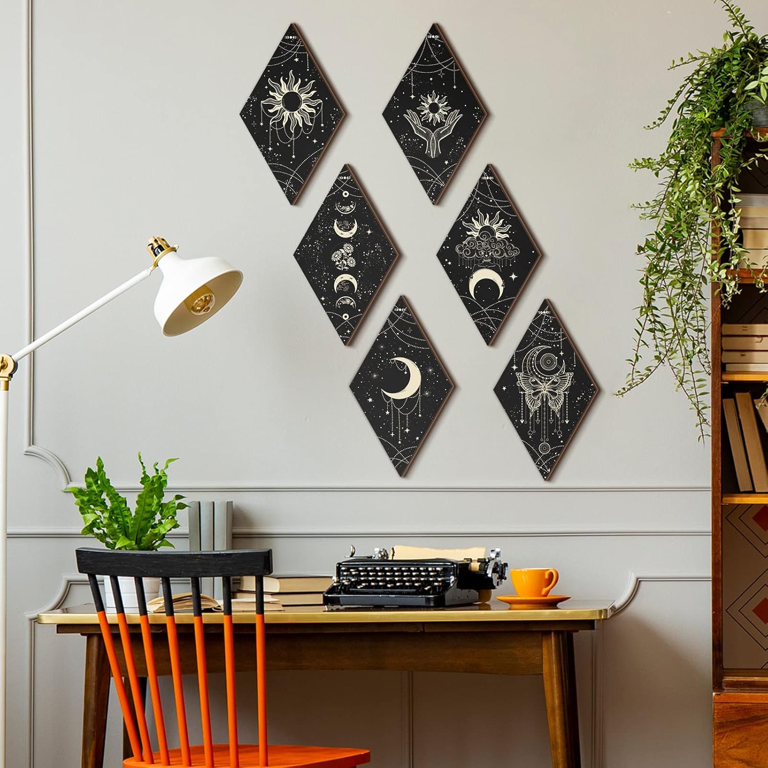 6 Pcs Black Gold Moon Phase Wall Art