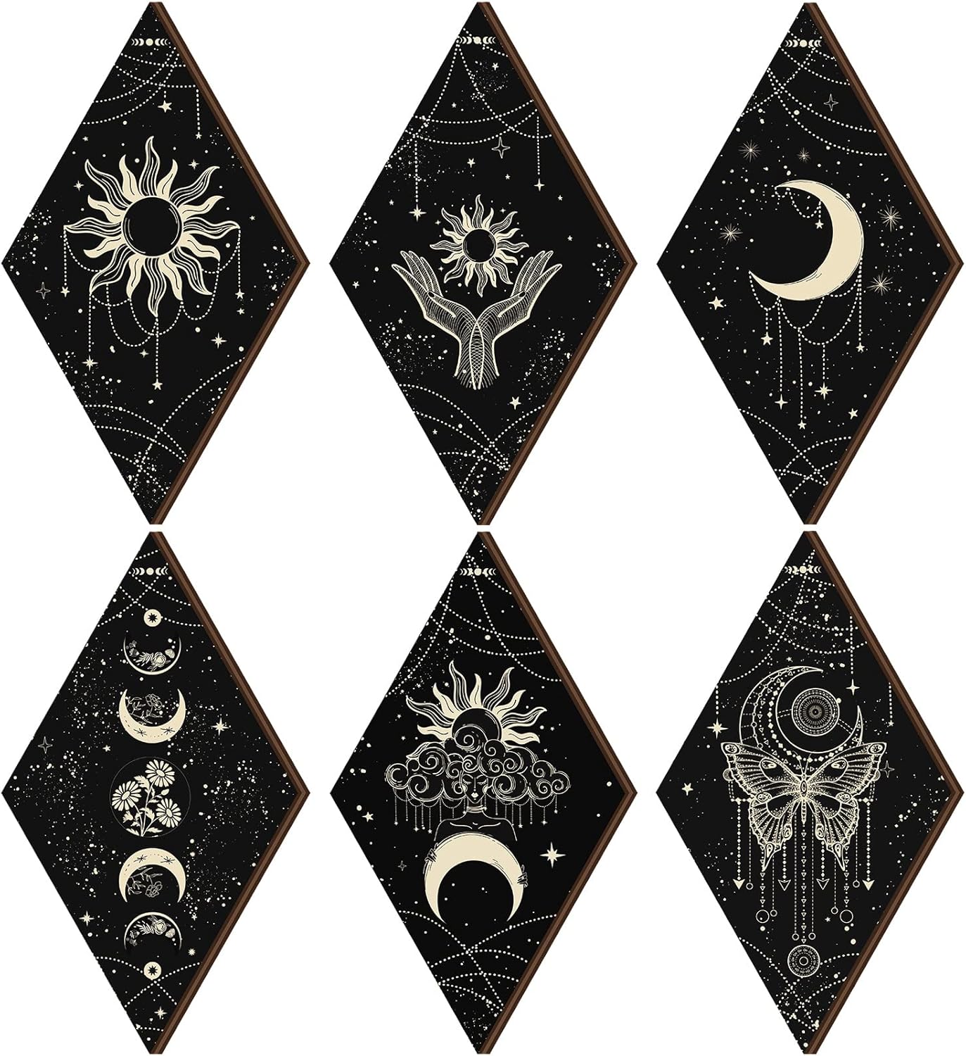 6 Pcs Black Gold Moon Phase Wall Art