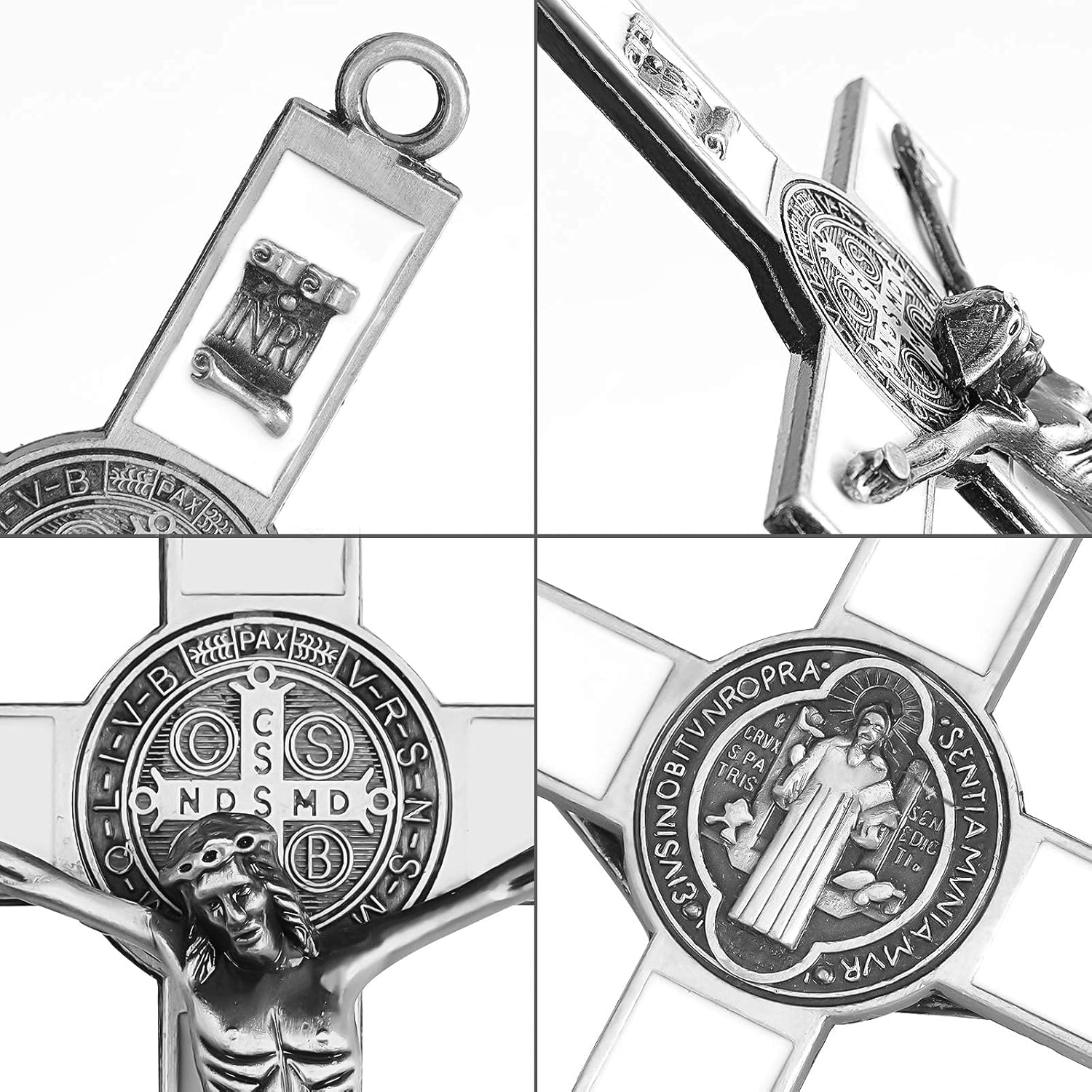 VINETEN Silver Enamel Crucifix Wall Cross - 8 Inch Spiritual Art