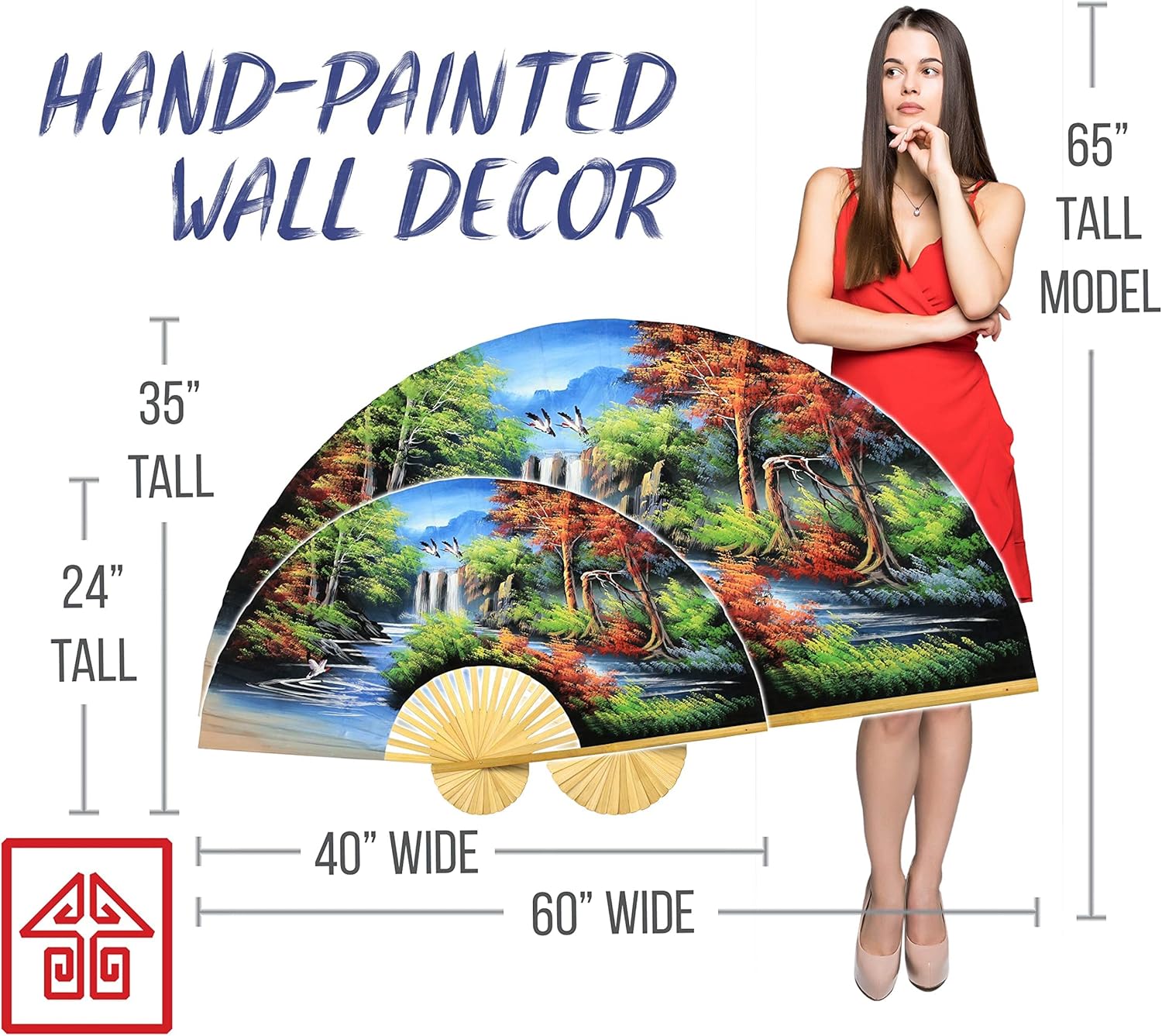 Japanese Autumn Folding Wall Fan Hand-painted Art 40 inch wide