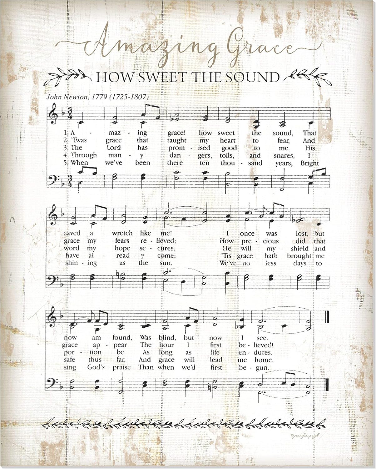 Amazing Grace Sheet Music Rustic Wood Wall Sign