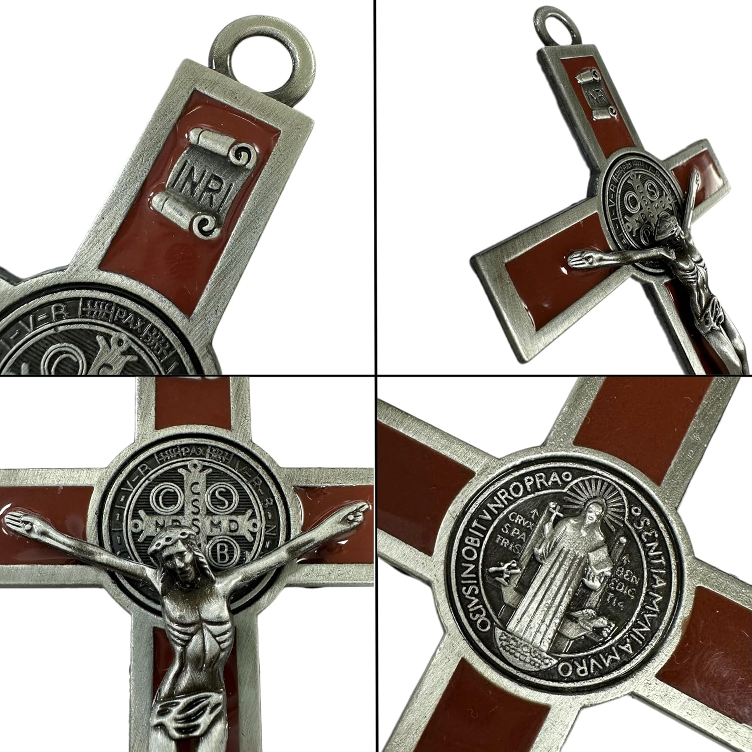 BONITTER Antique Silver Crucifix Wall Cross St Benedict Metal Art 5x27 Inches