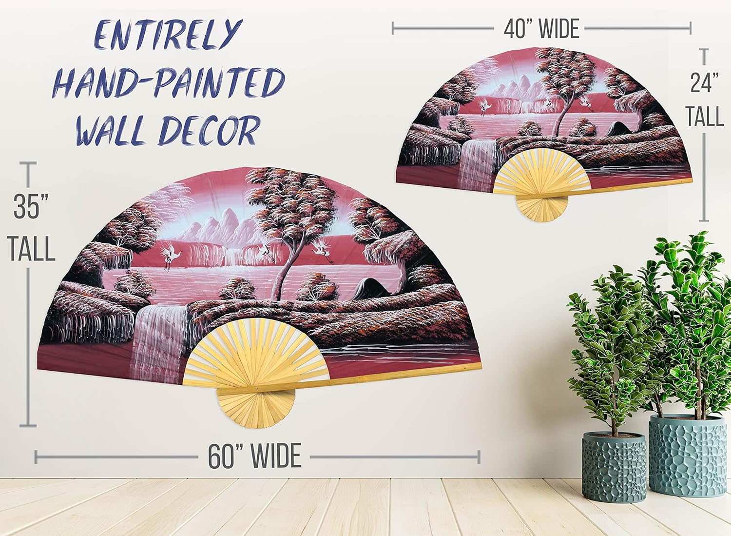 Chinese Cranes Giant Folding Wall Fan Hand-painted Decorative Art