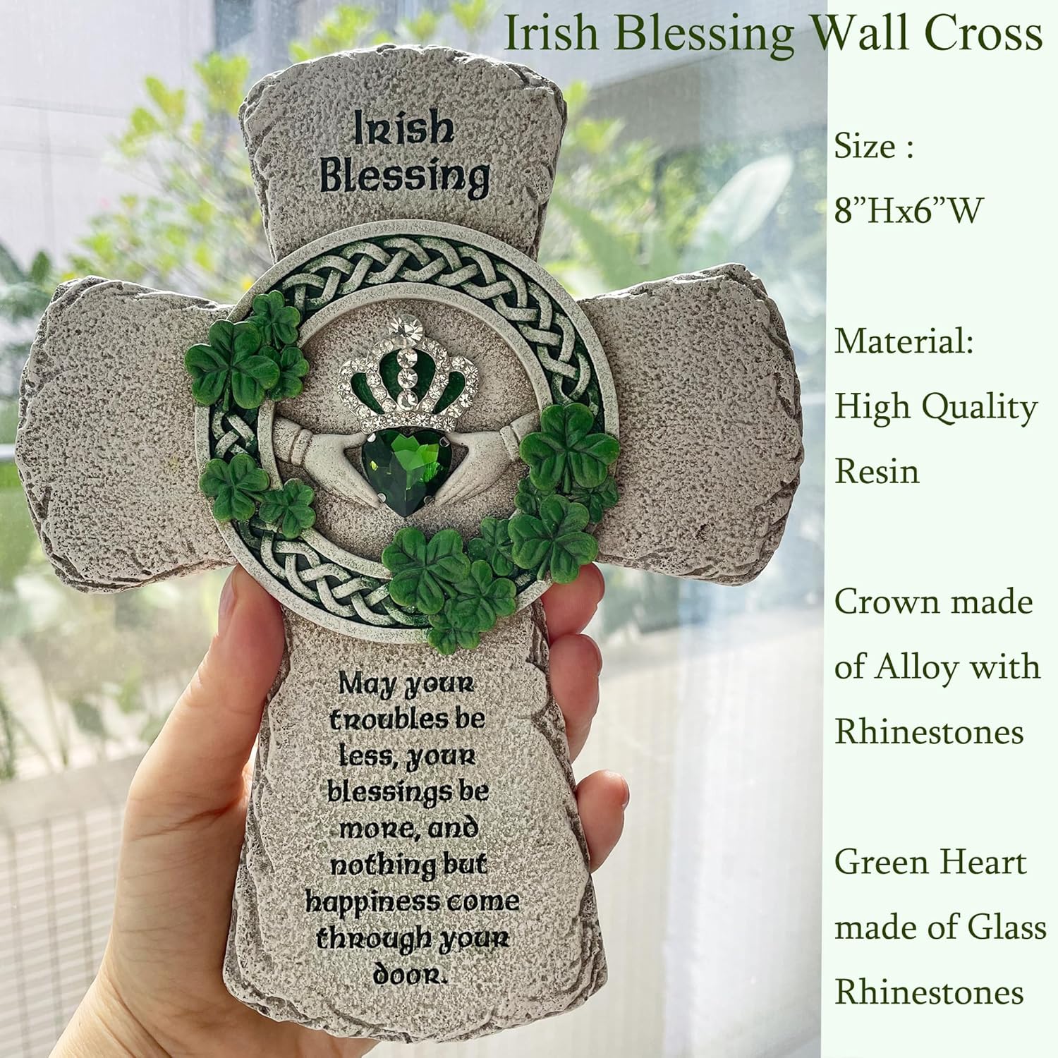 ShineOnAngel Irish Celtic Wall Cross - 8 Inch Handcrafted Claddagh Cross