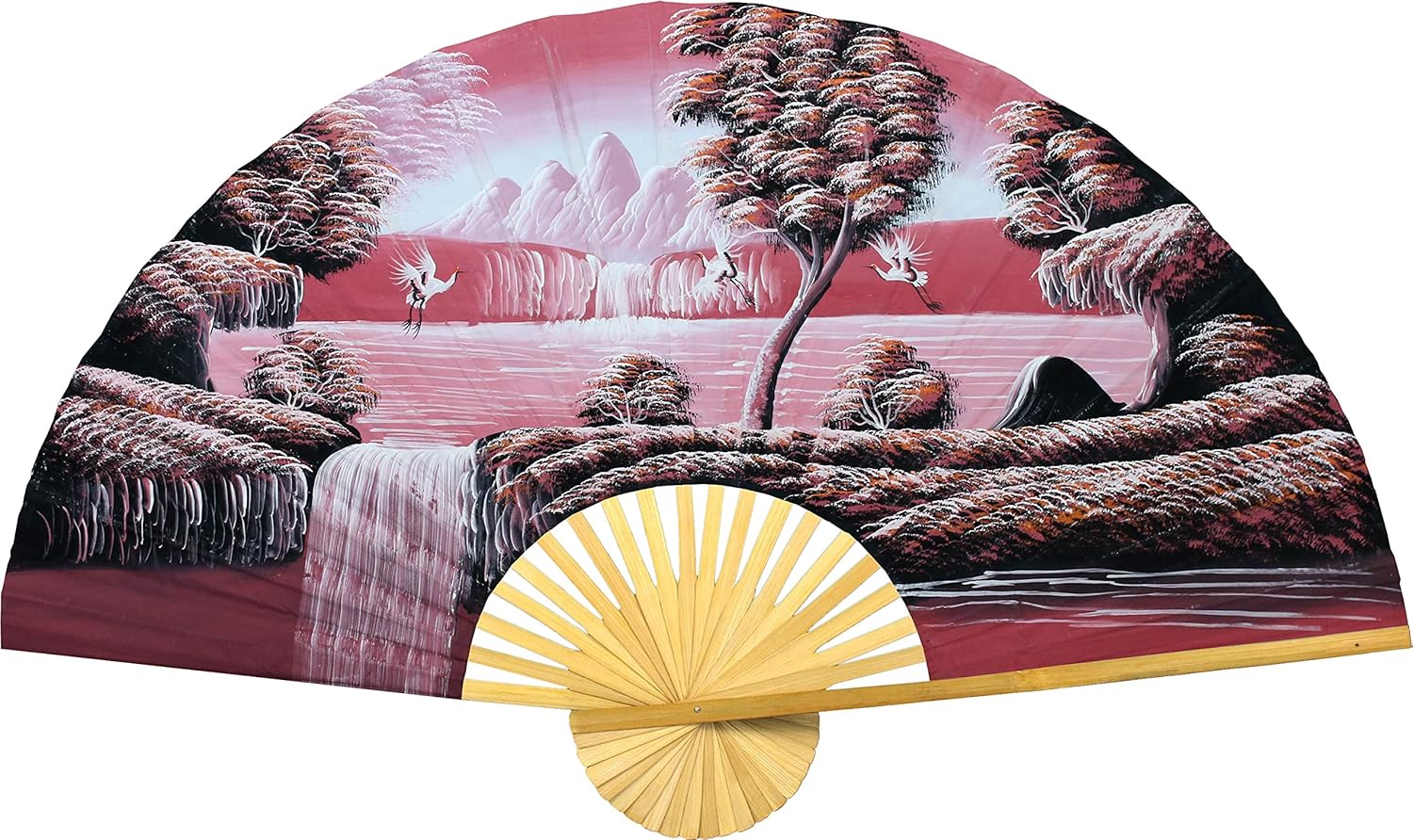 Chinese Cranes Giant Folding Wall Fan Hand-painted Decorative Art