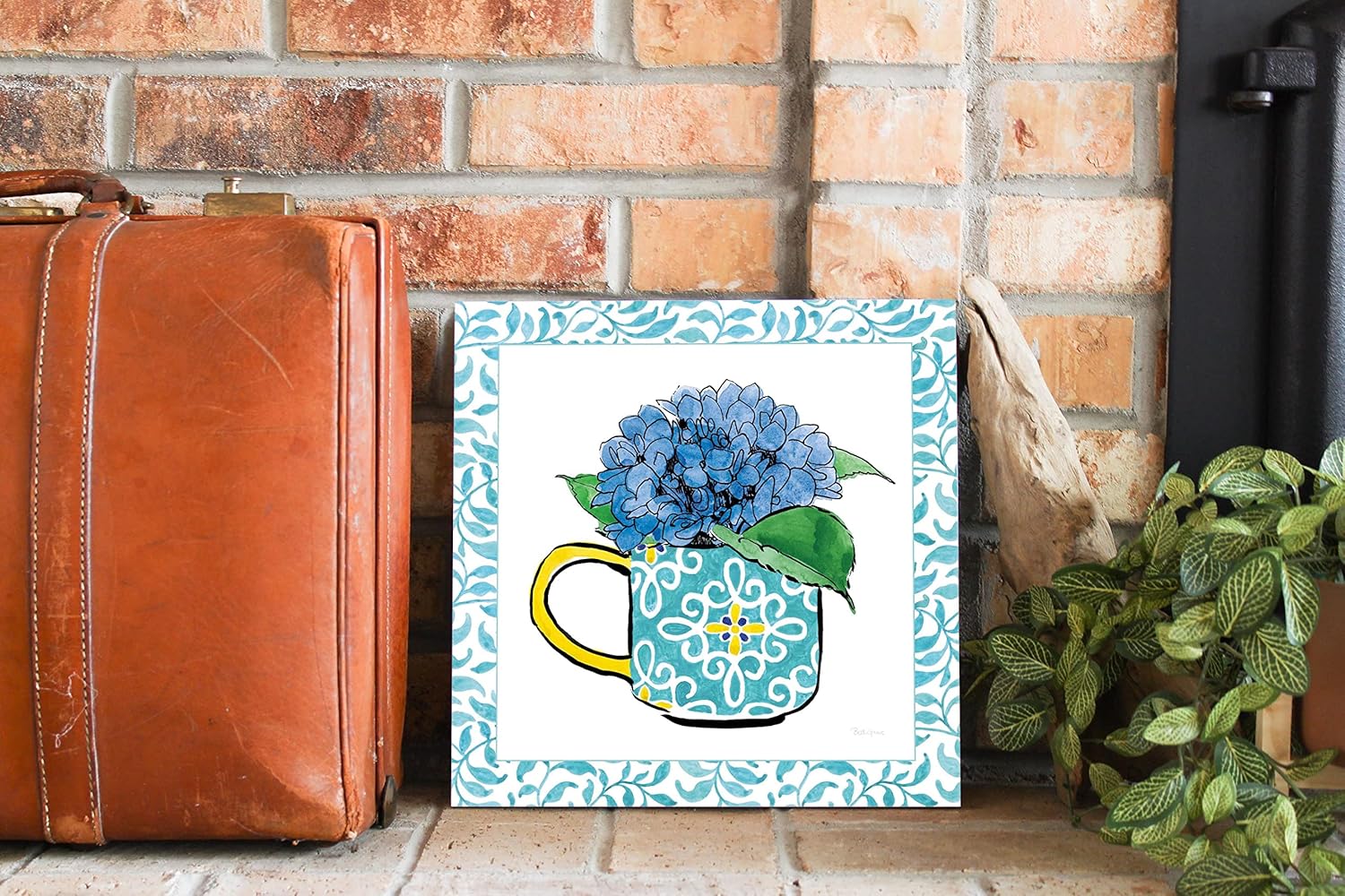 Floral Teacup III Vine Border Wall Plaque