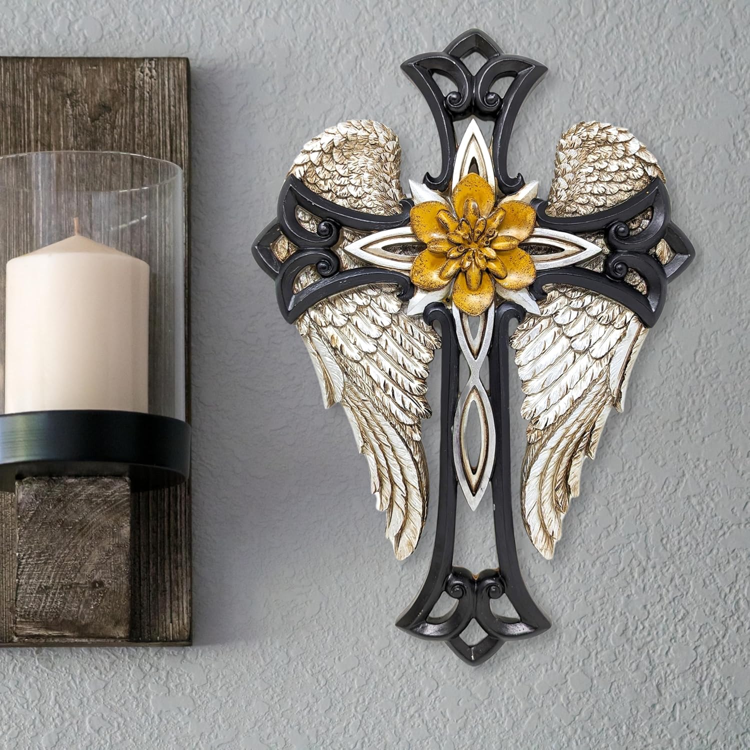 Angel Wings Cross with Flower - Decorative Wall Cross