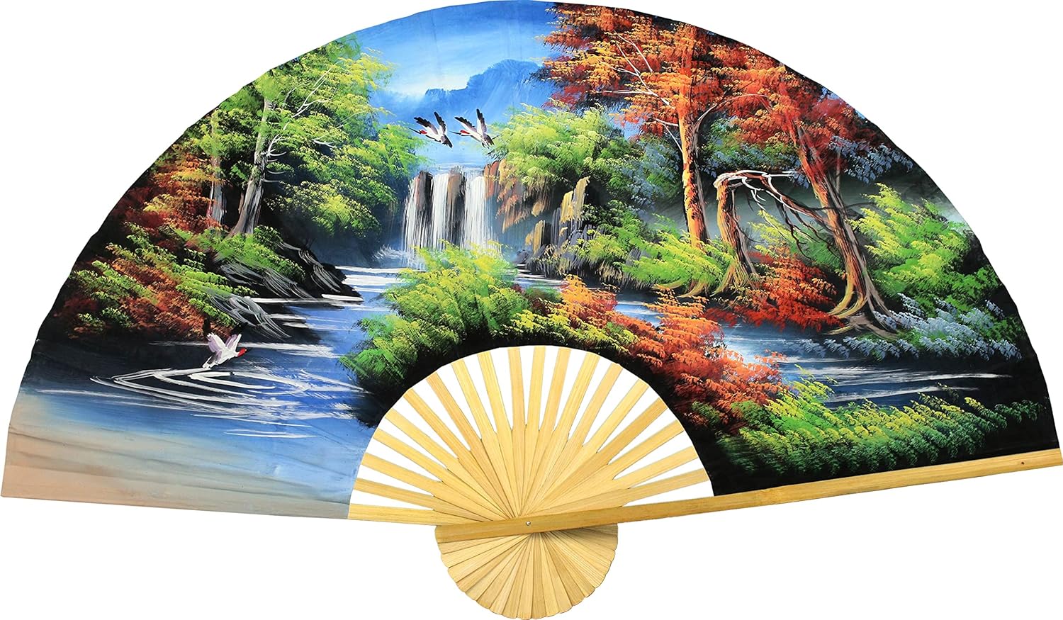 Japanese Autumn Folding Wall Fan Hand-painted Art 40 inch wide